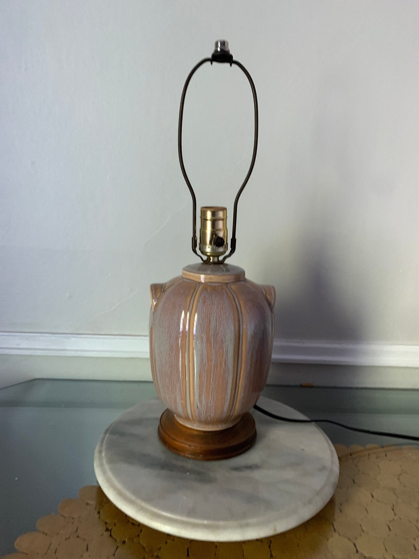 Antique Taupe Drip Glaze Ceramic Table Lamp No Shade