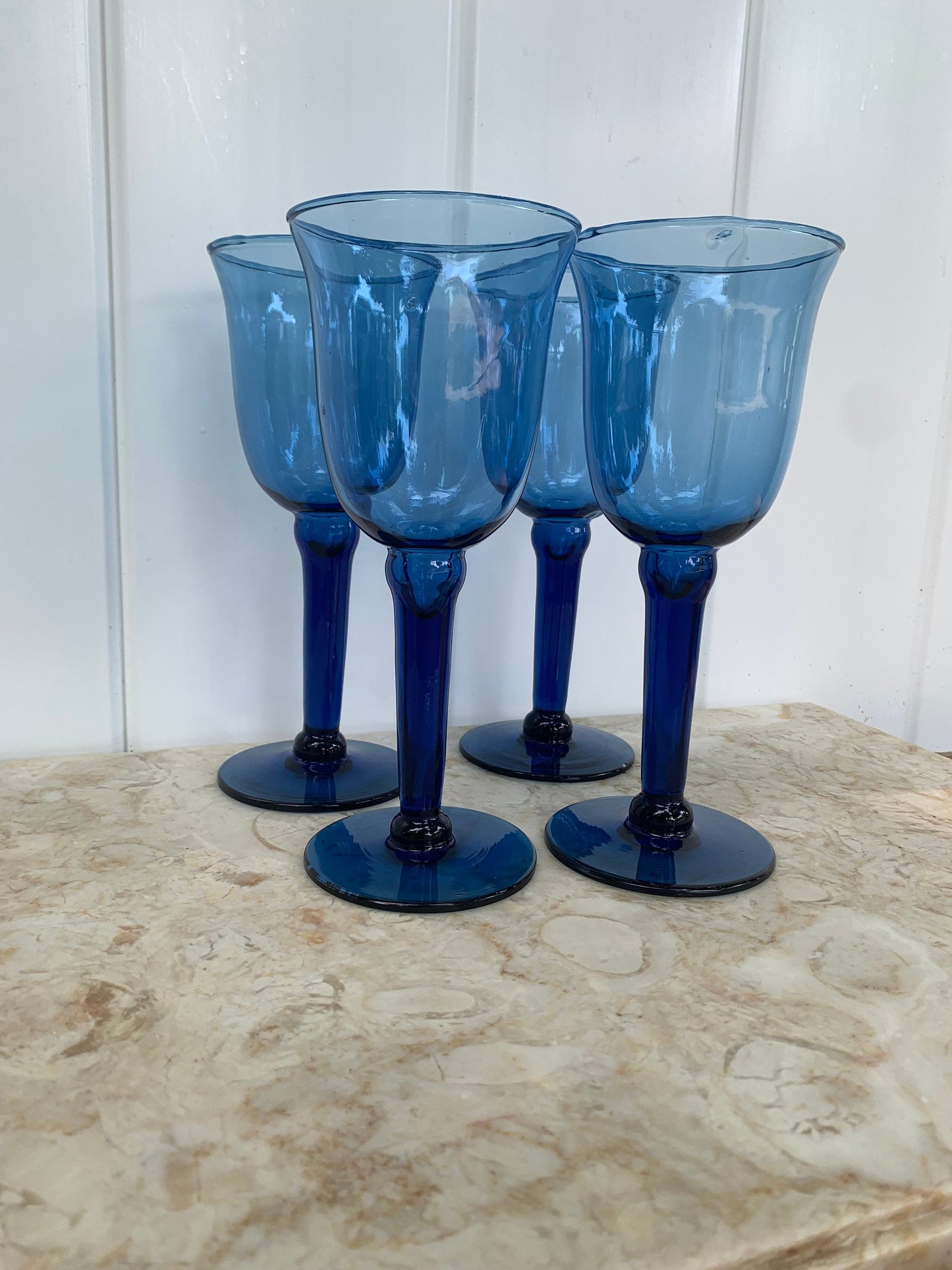 Set of 4 Retro Cobalt Blue Glasses