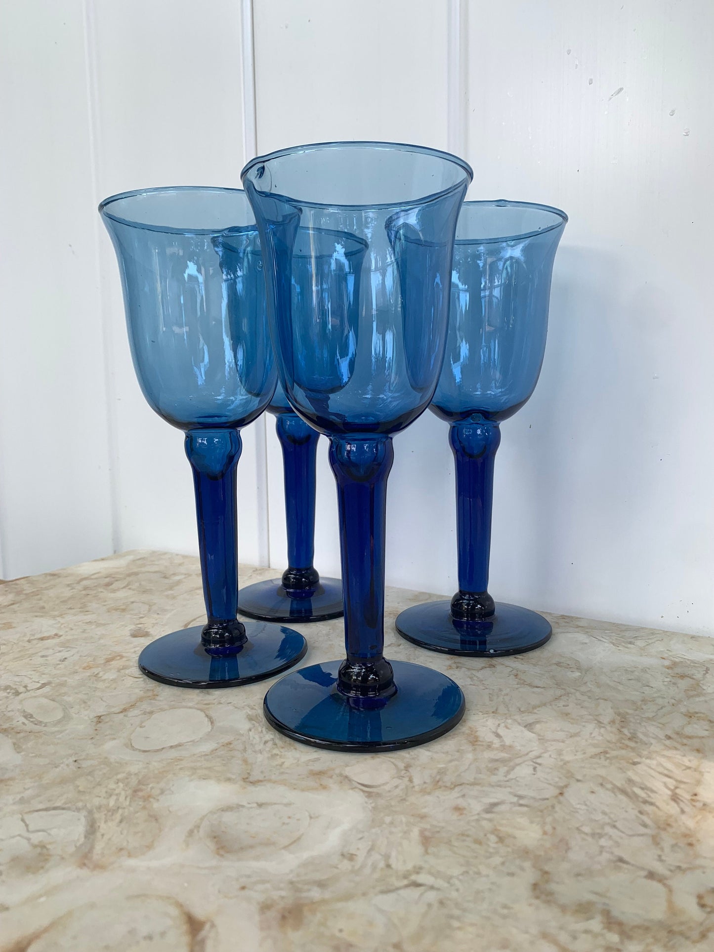 Set of 4 Retro Cobalt Blue Glasses