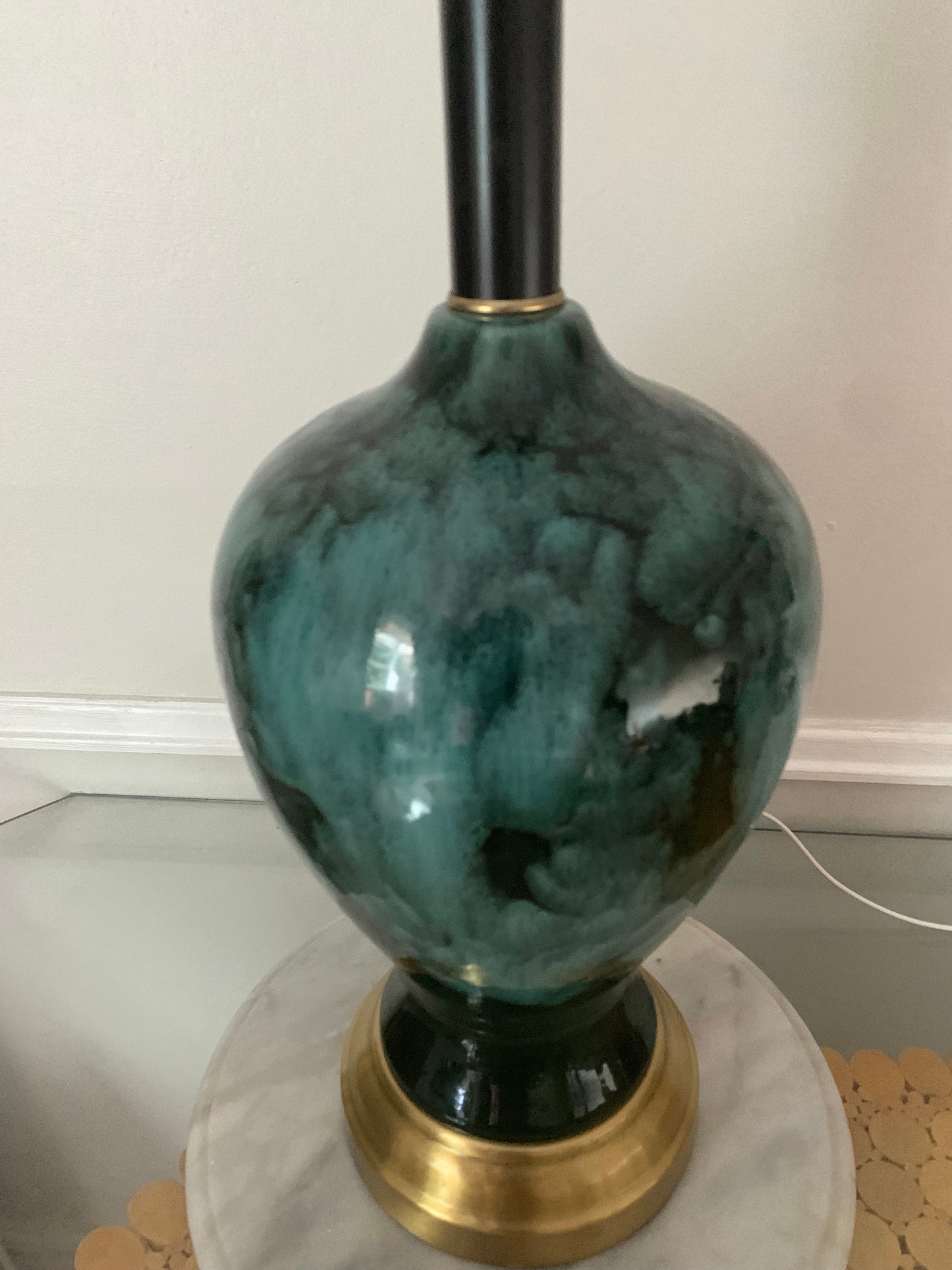 MCM Green Glazed Pottery Table Lamp No Shade