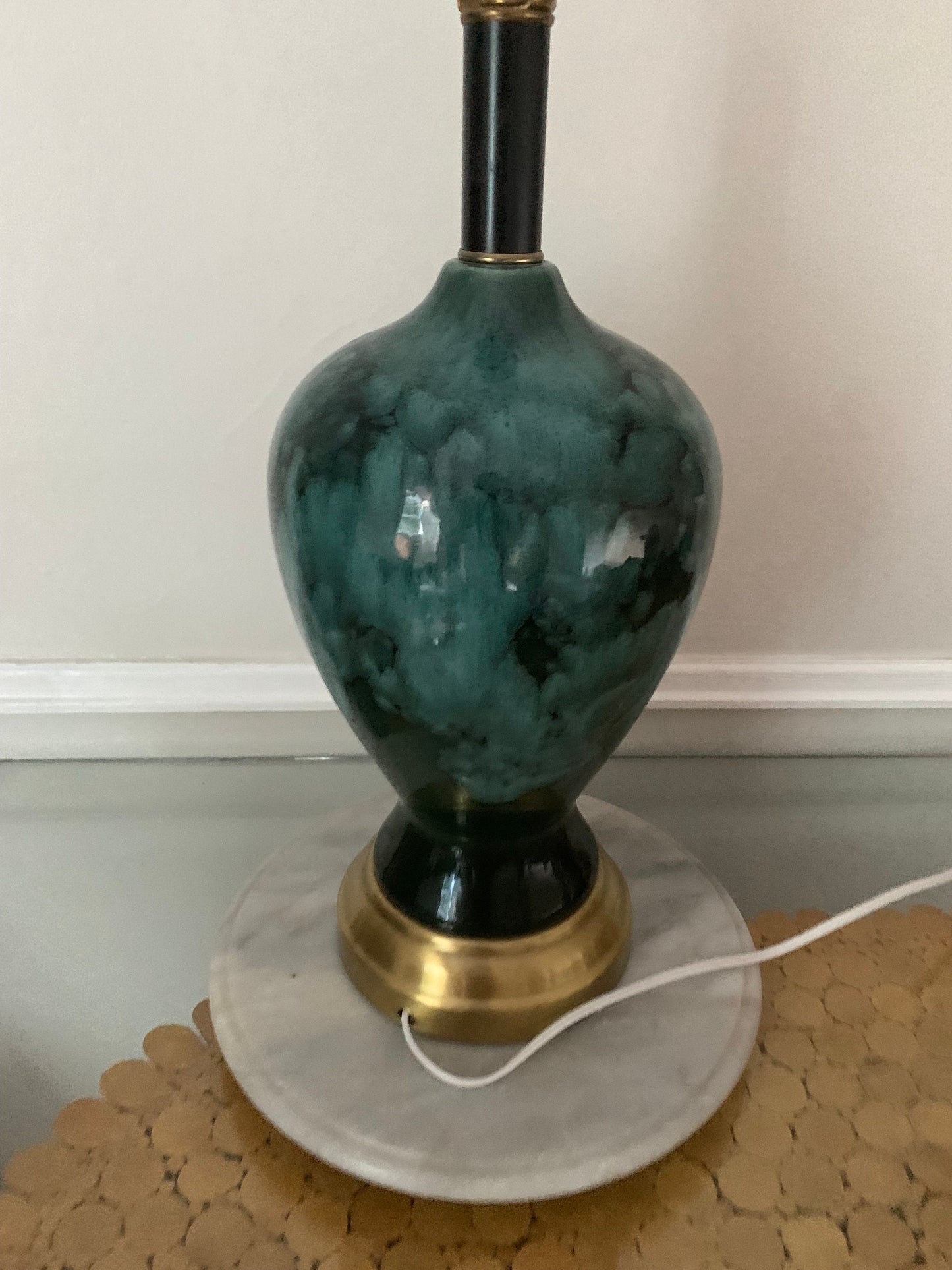 MCM Green Glazed Pottery Table Lamp No Shade