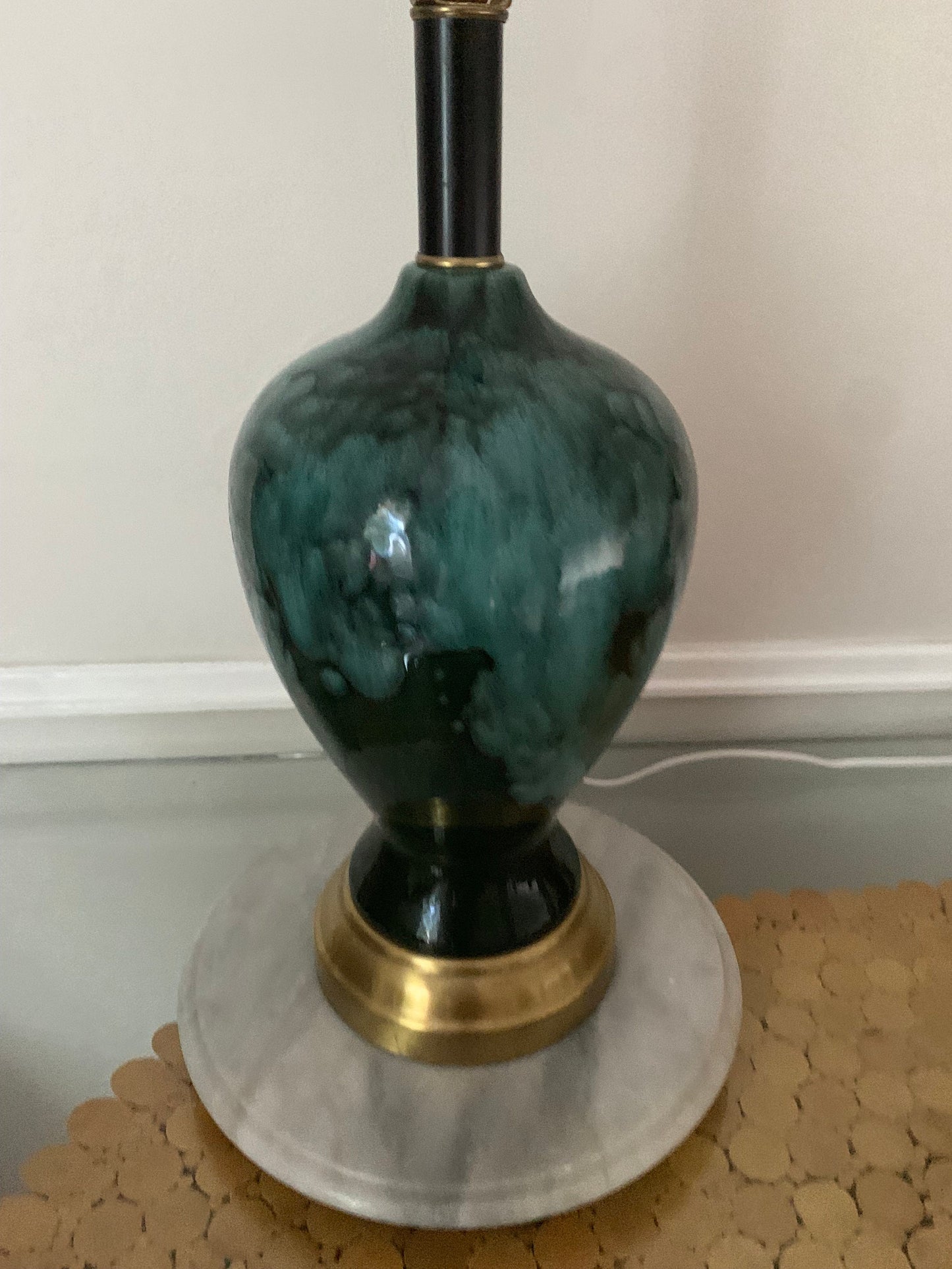 MCM Green Glazed Pottery Table Lamp No Shade