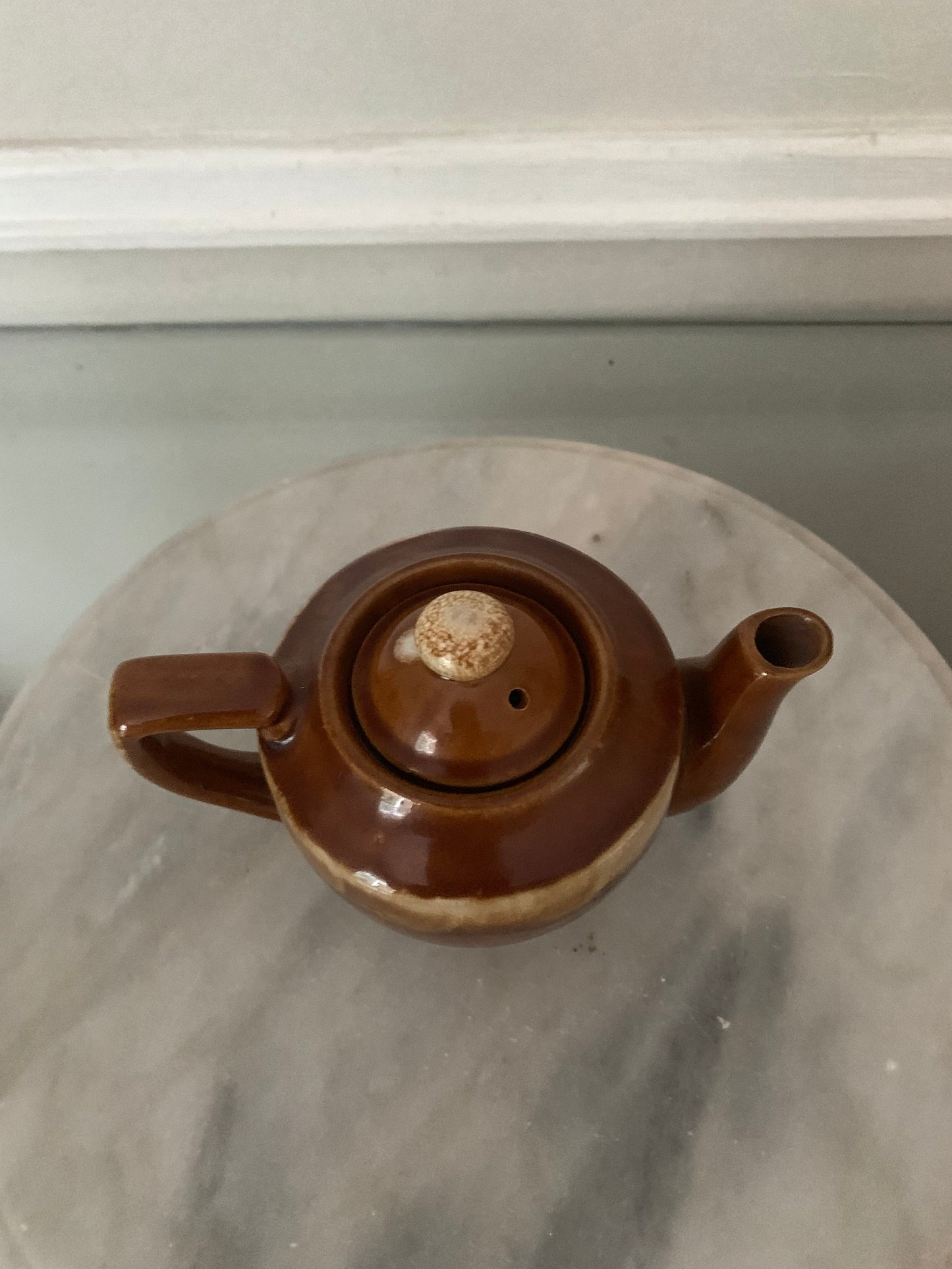 Vintage Personal Brown Drip Pottery Teapot Made in Japan