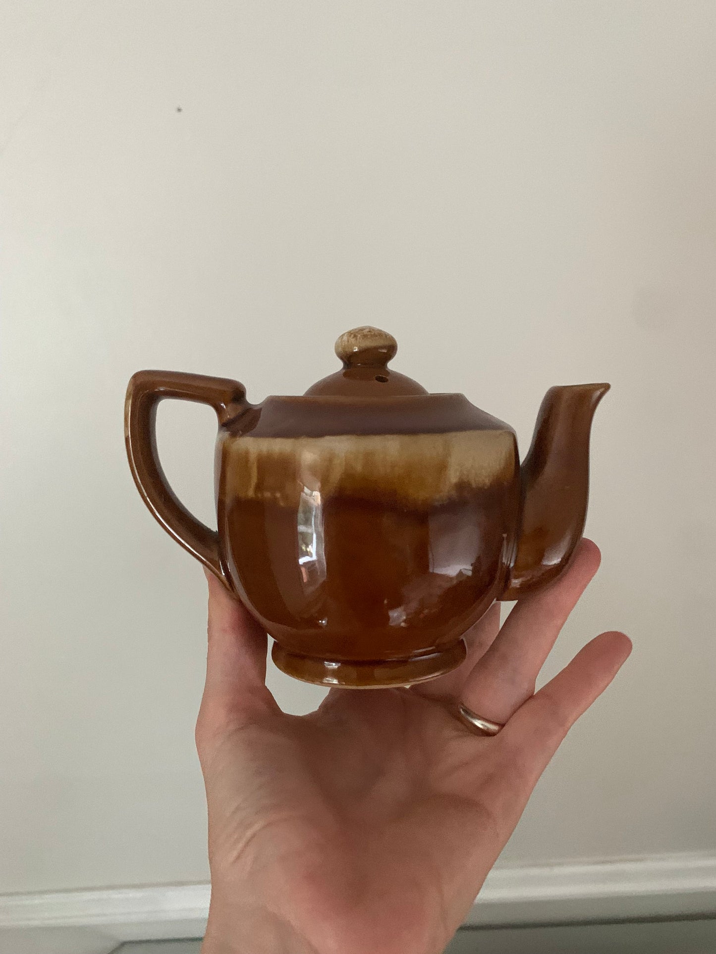 Vintage Personal Brown Drip Pottery Teapot Made in Japan