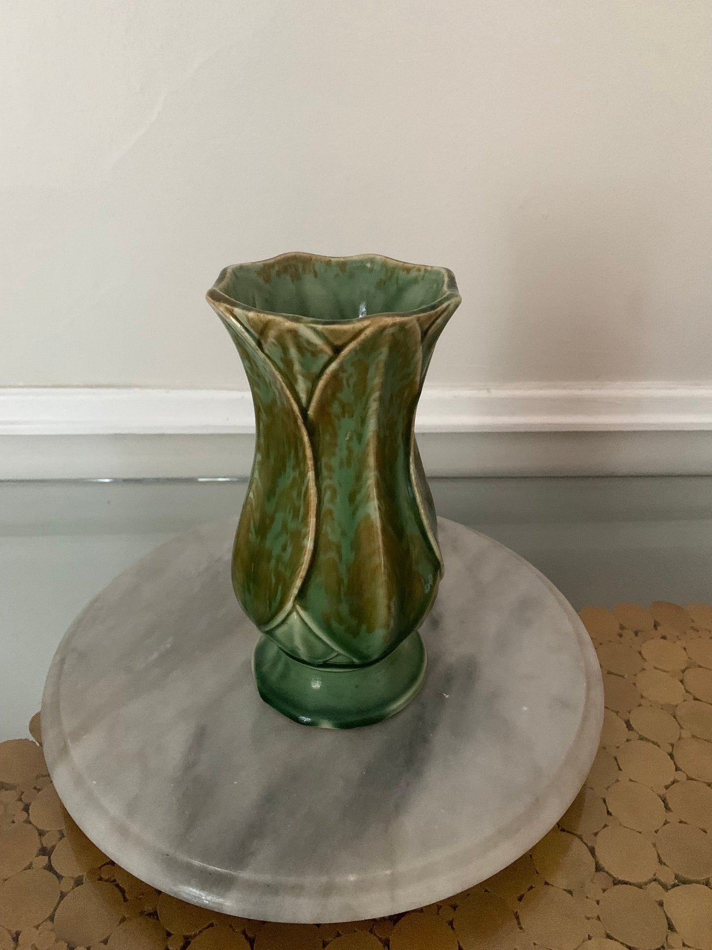 Vintage McCoy Green Lotus Leaf Pottery Vase Made in USA 595