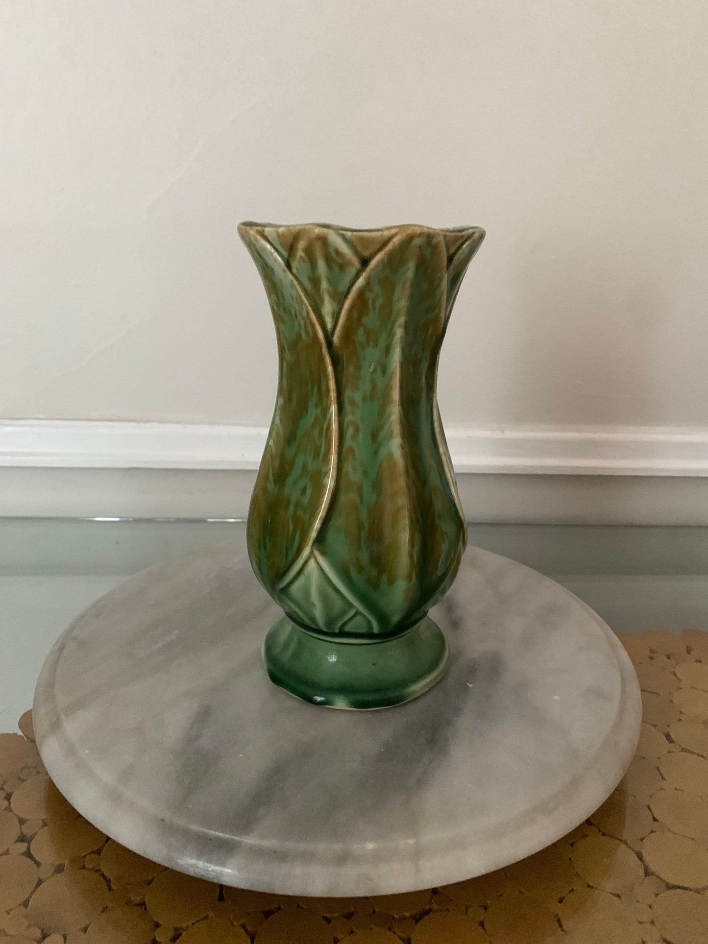 Vintage McCoy Green Lotus Leaf Pottery Vase Made in USA 595