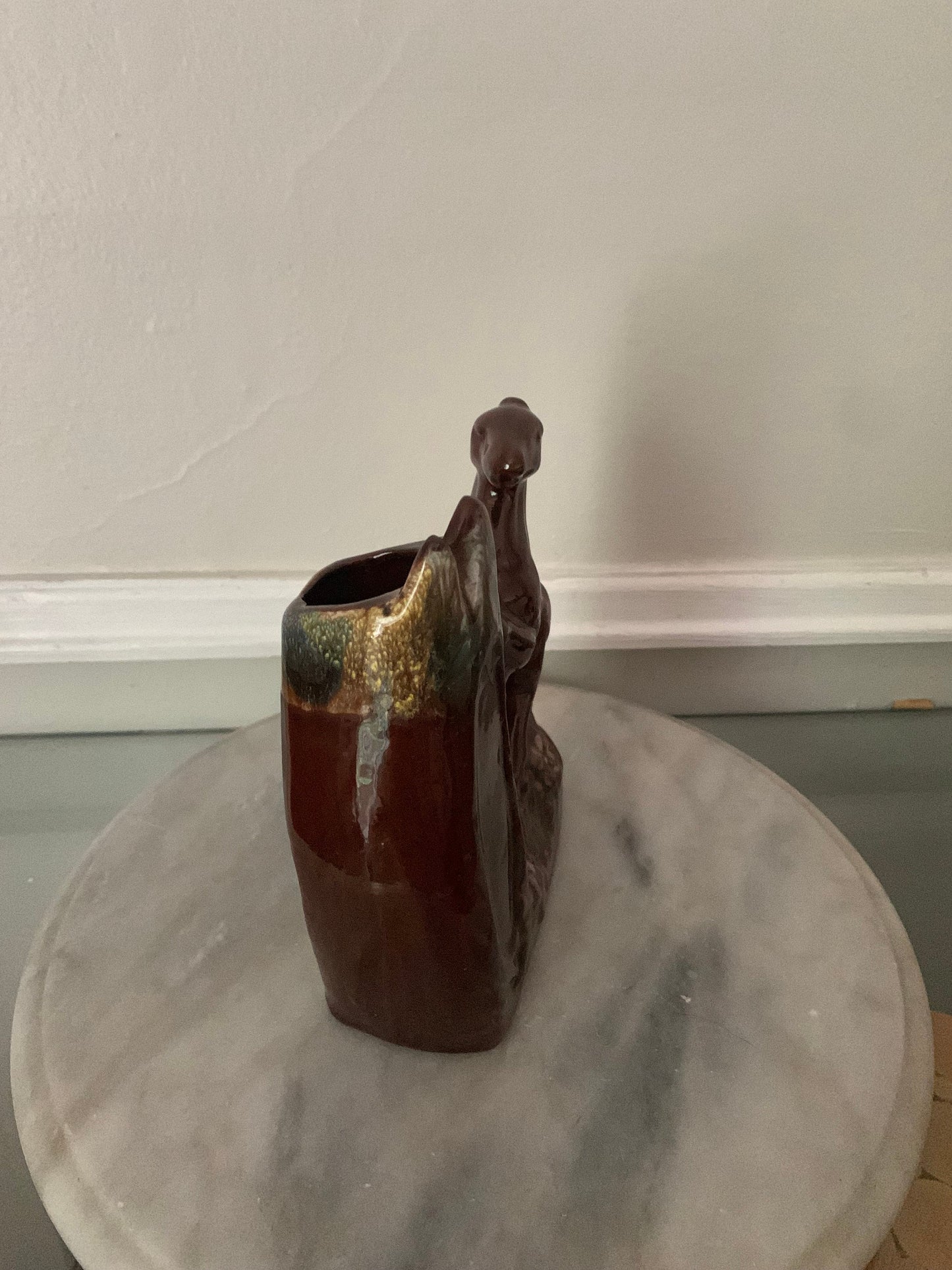 MCM Brown Drip Glaze Ceramic Horse Vase