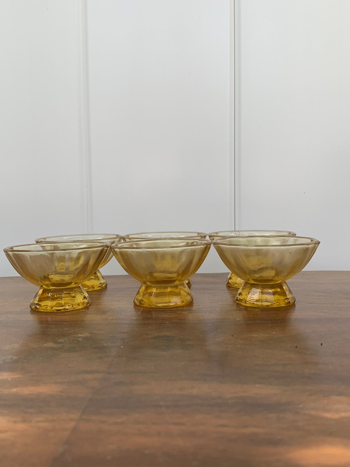 Vintage Set of 6 Small Dodecagon Amber Glass Liqueur/Aperitif Glasses