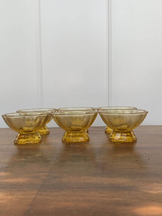 Vintage Set of 6 Small Dodecagon Amber Glass Liqueur/Aperitif Glasses