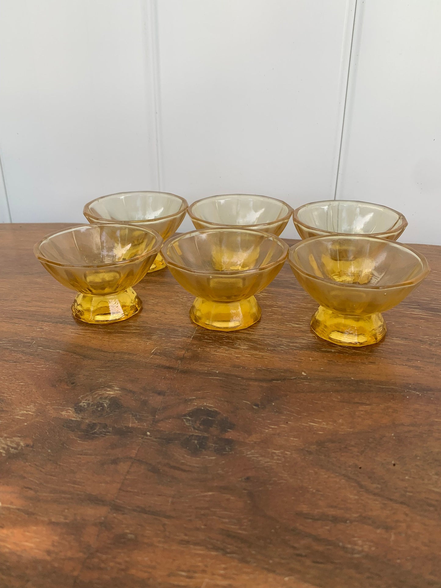Vintage Set of 6 Small Dodecagon Amber Glass Liqueur/Aperitif Glasses