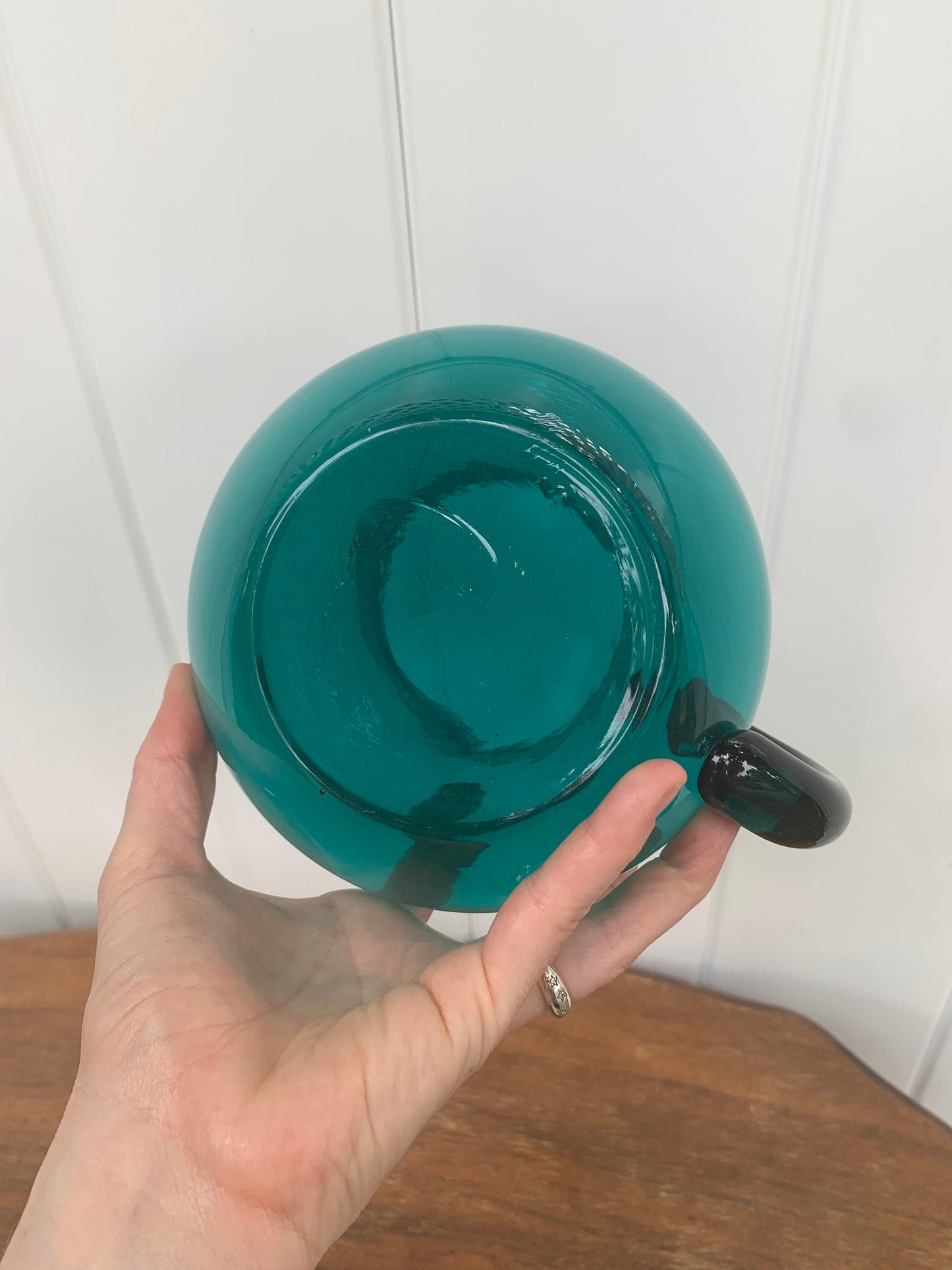 Small Retro Clear Deep Turquoise Pitcher
