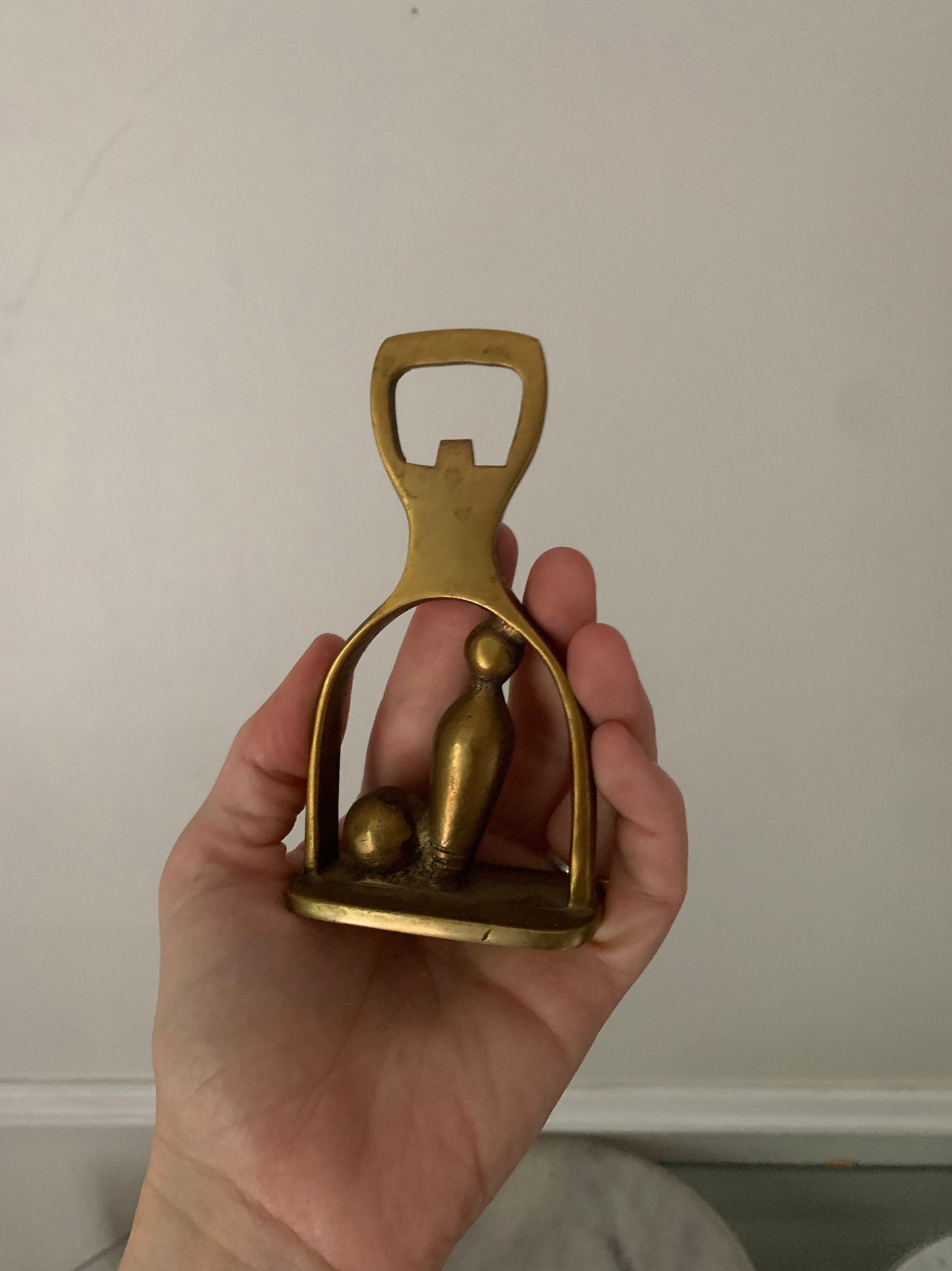 Small Vintage Brass Bowling Ball and Pin Bottle Opener