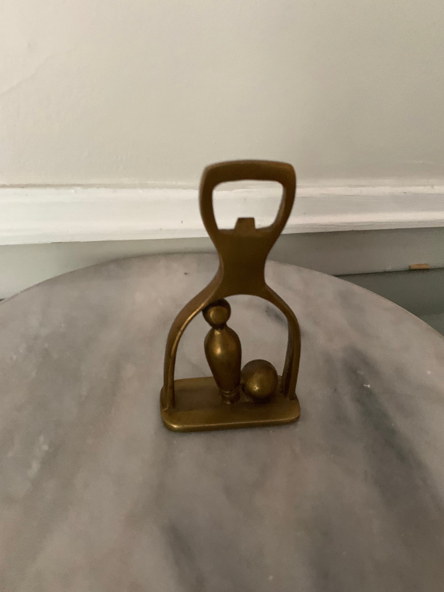 Small Vintage Brass Bowling Ball and Pin Bottle Opener
