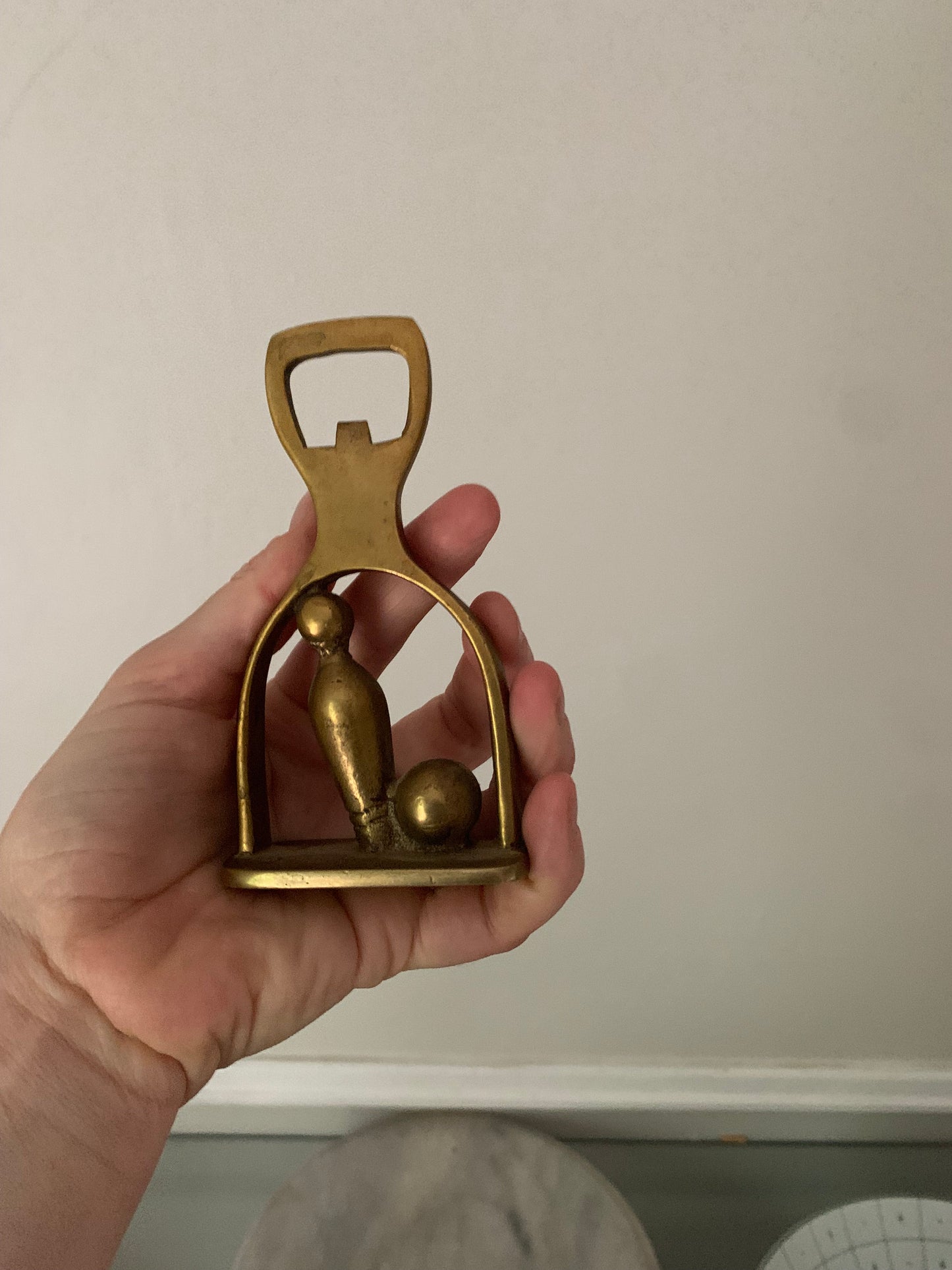 Small Vintage Brass Bowling Ball and Pin Bottle Opener