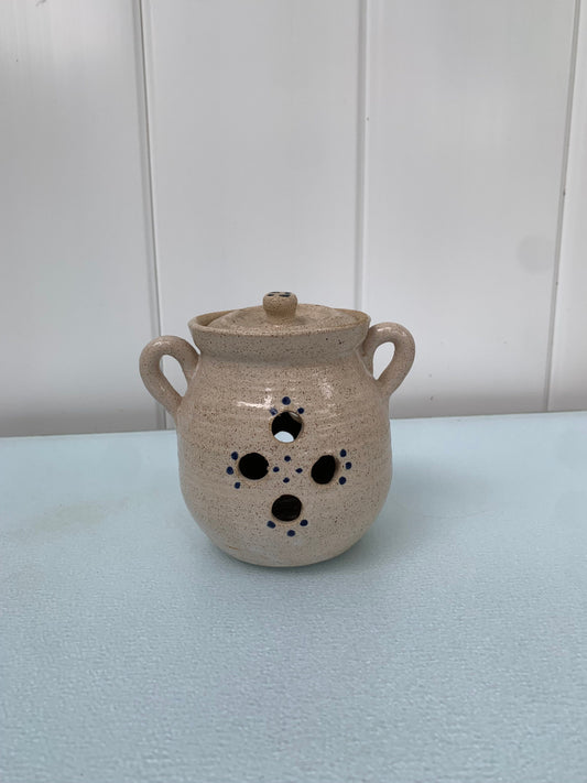 Handmade Natural Pottery Lidded Garlic Jar