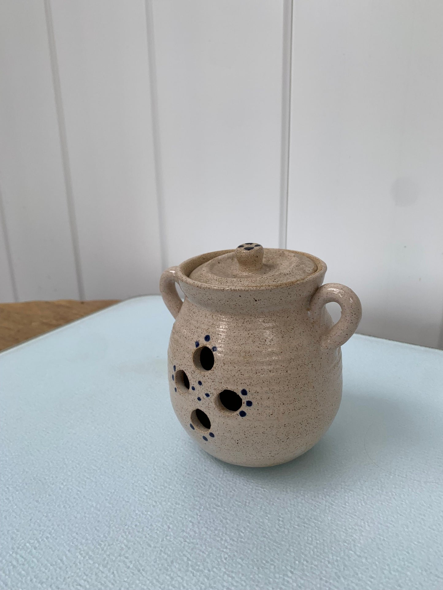 Handmade Natural Pottery Lidded Garlic Jar