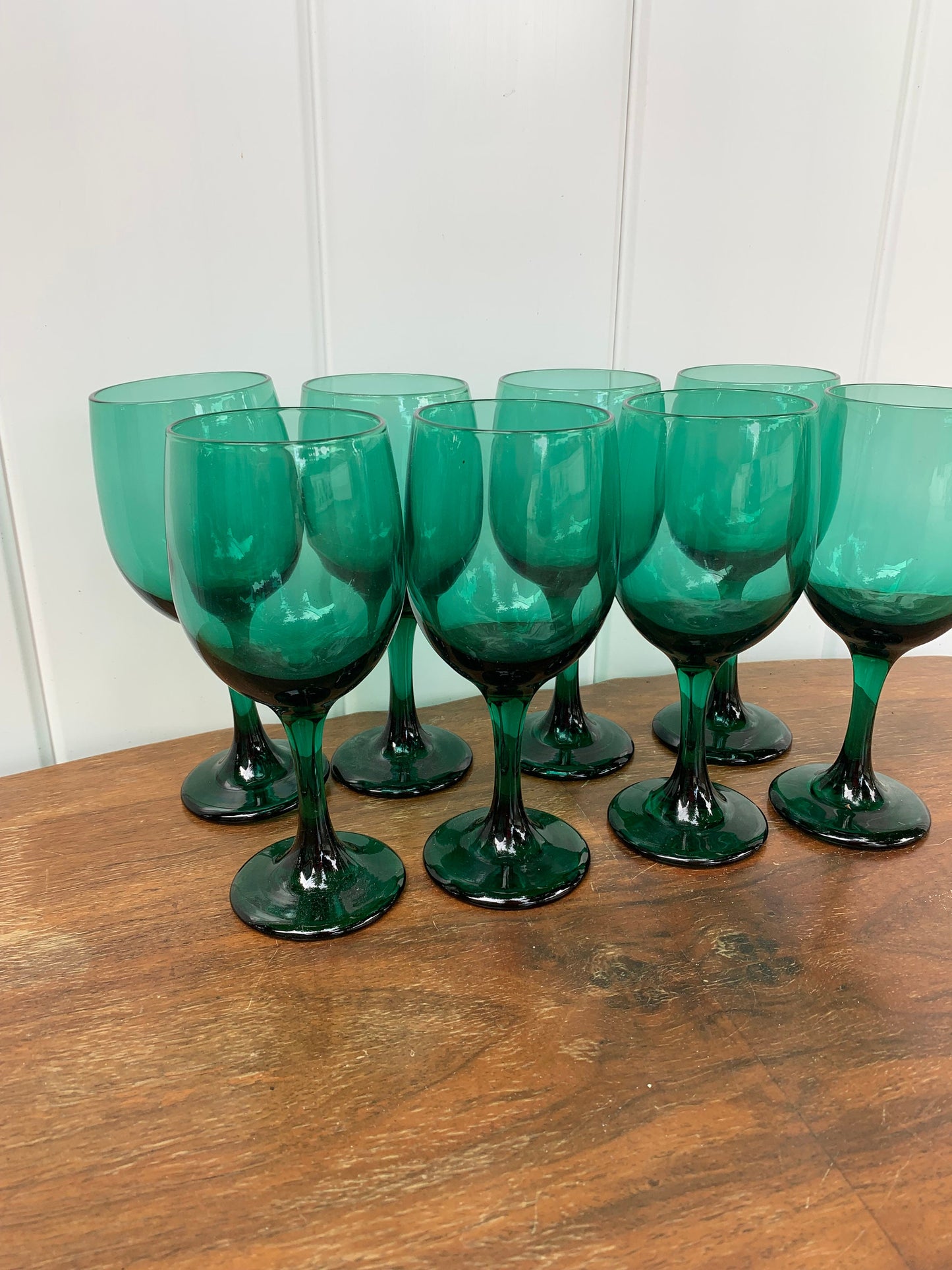 Set of 8 Retro Libbey Emerald Glass Stemware