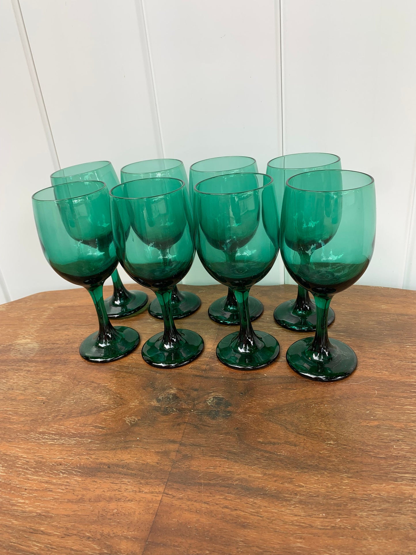 Set of 8 Retro Libbey Emerald Glass Stemware