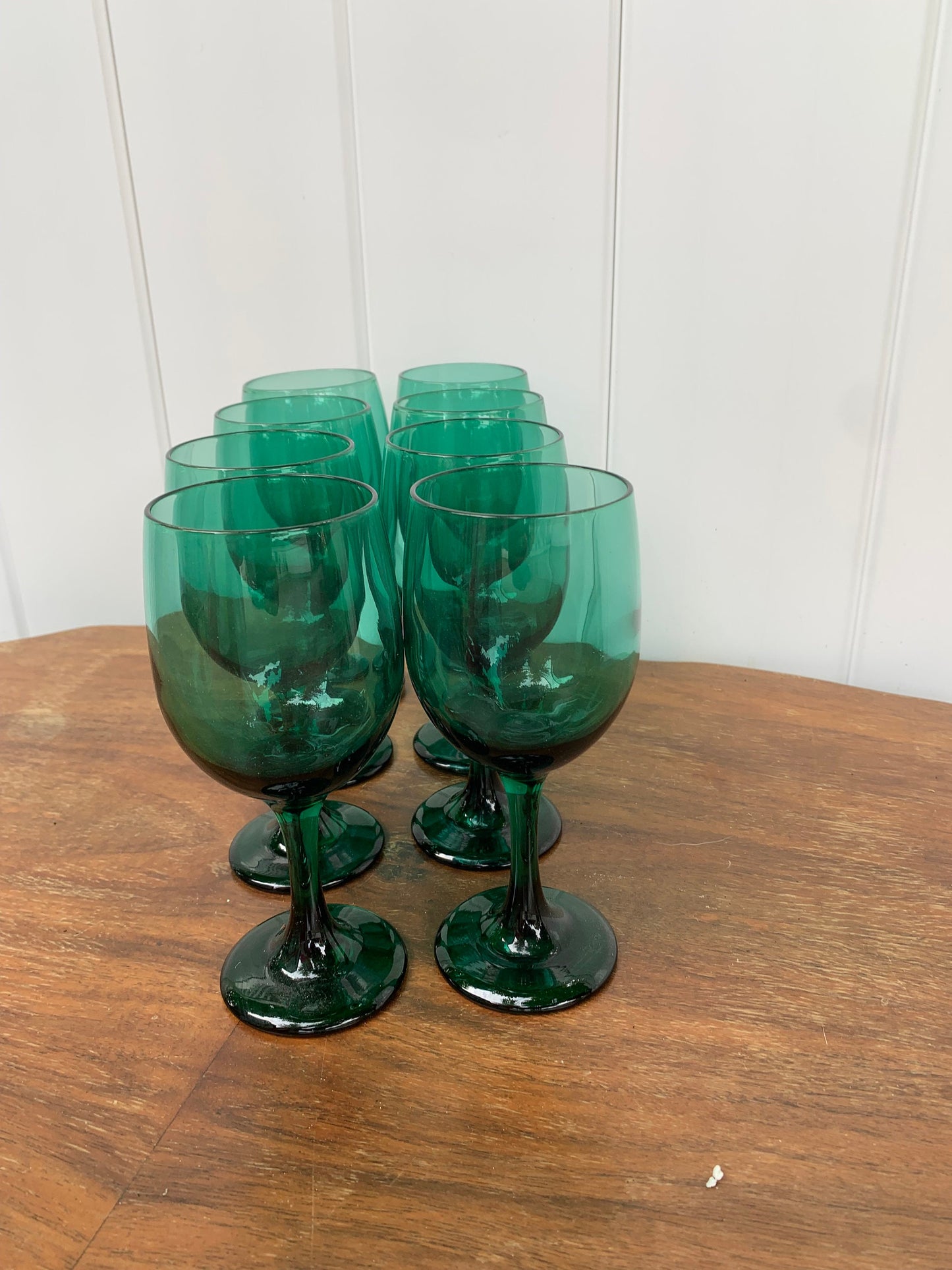 Set of 8 Retro Libbey Emerald Glass Stemware