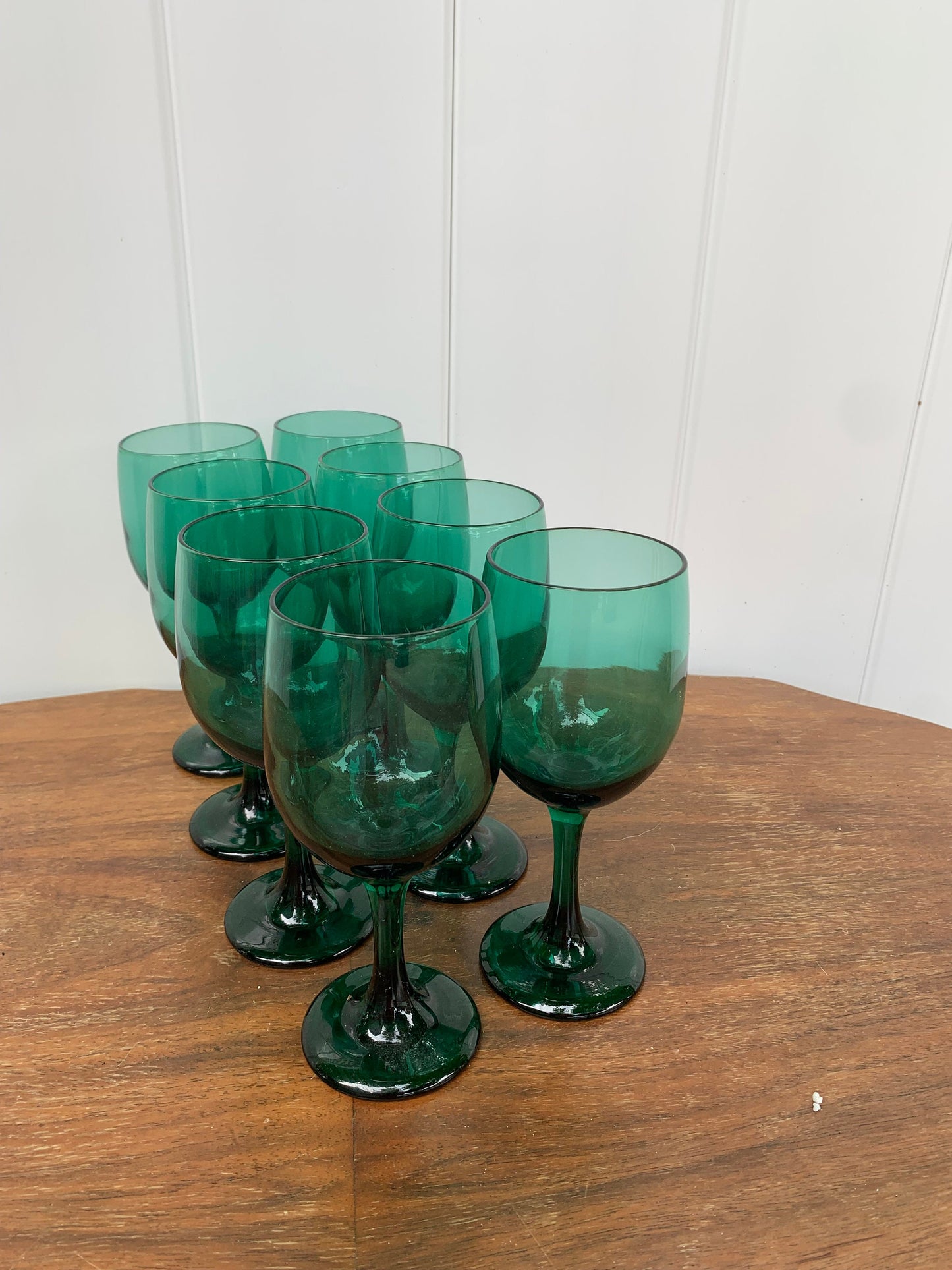 Set of 8 Retro Libbey Emerald Glass Stemware