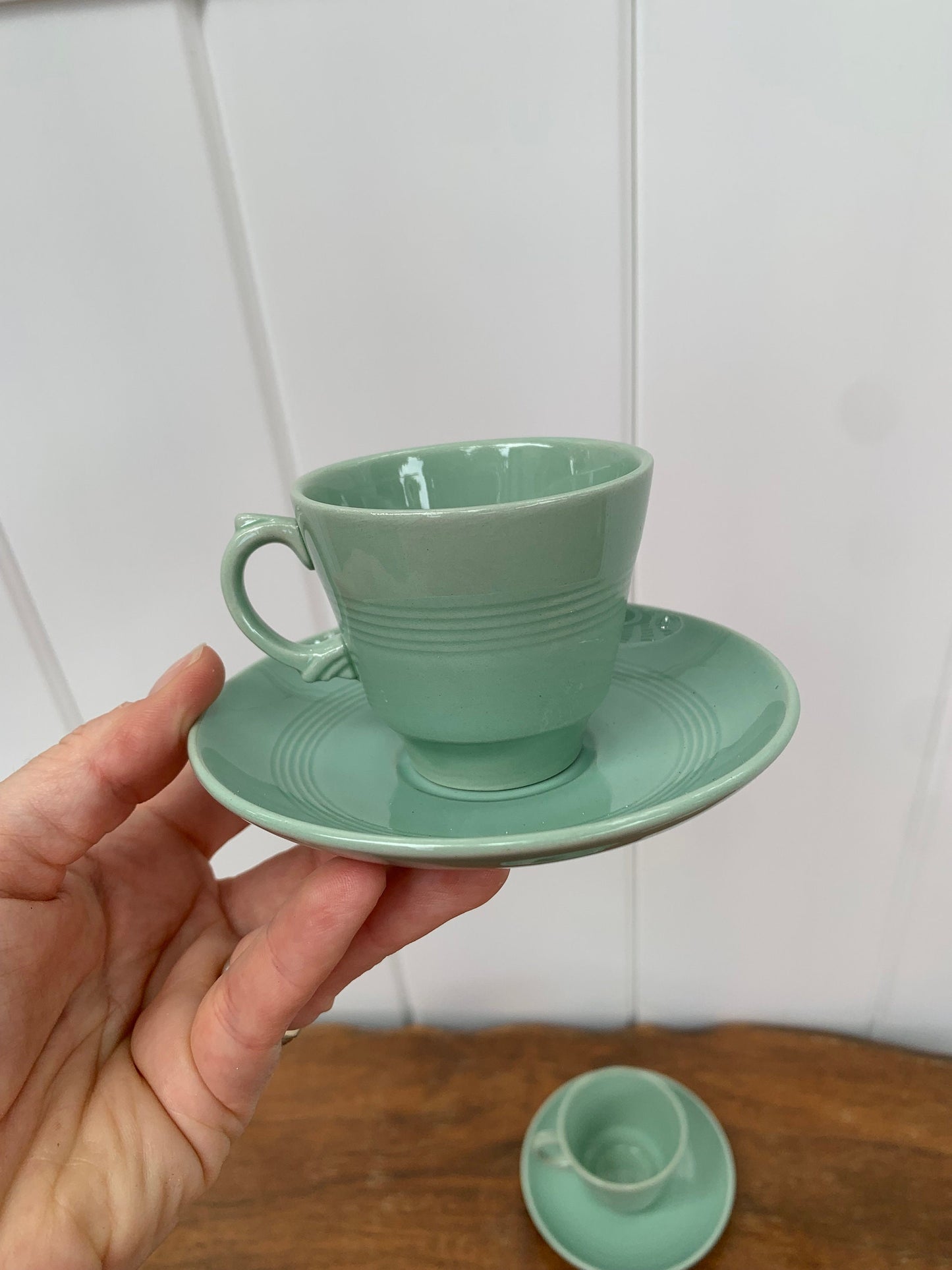 Vintage Set of 2 Woods Ware Beryl Green Espresso Cups Made in England