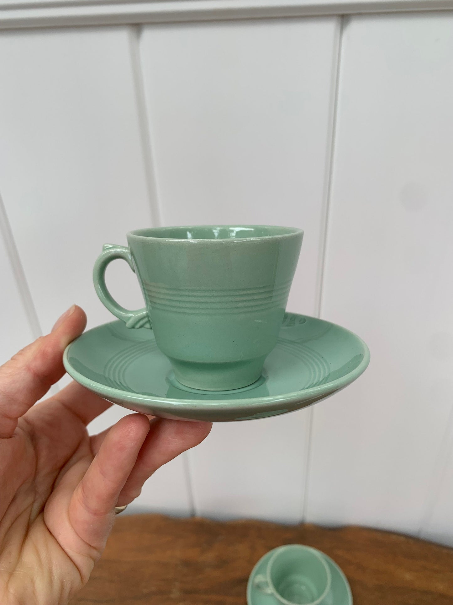 Vintage Set of 2 Woods Ware Beryl Green Espresso Cups Made in England