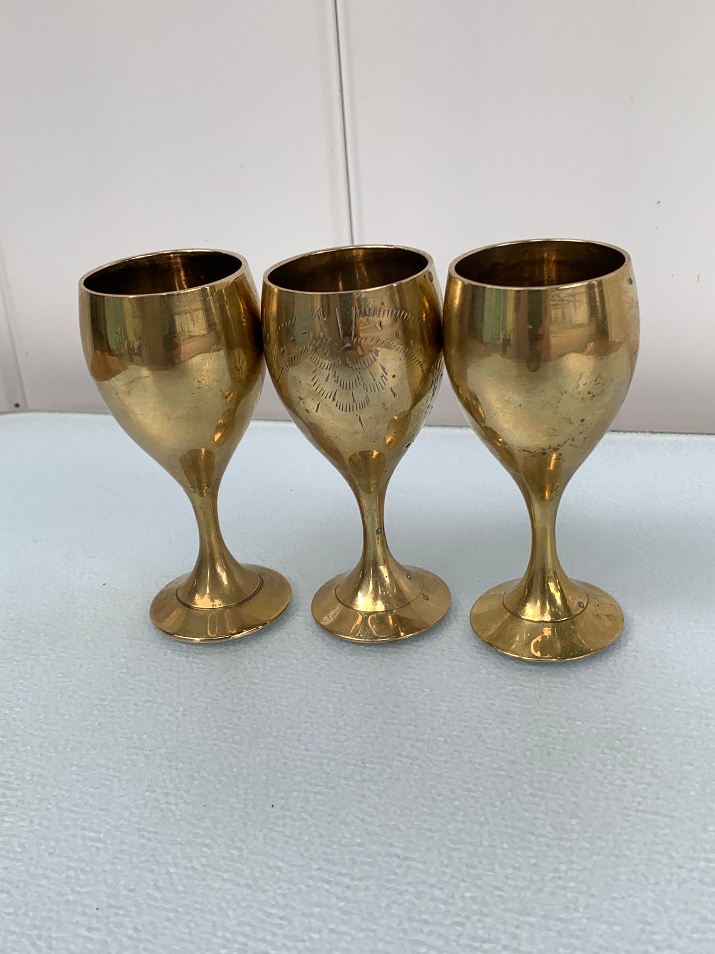 Set of 3 Small Vintage Brass Chalices