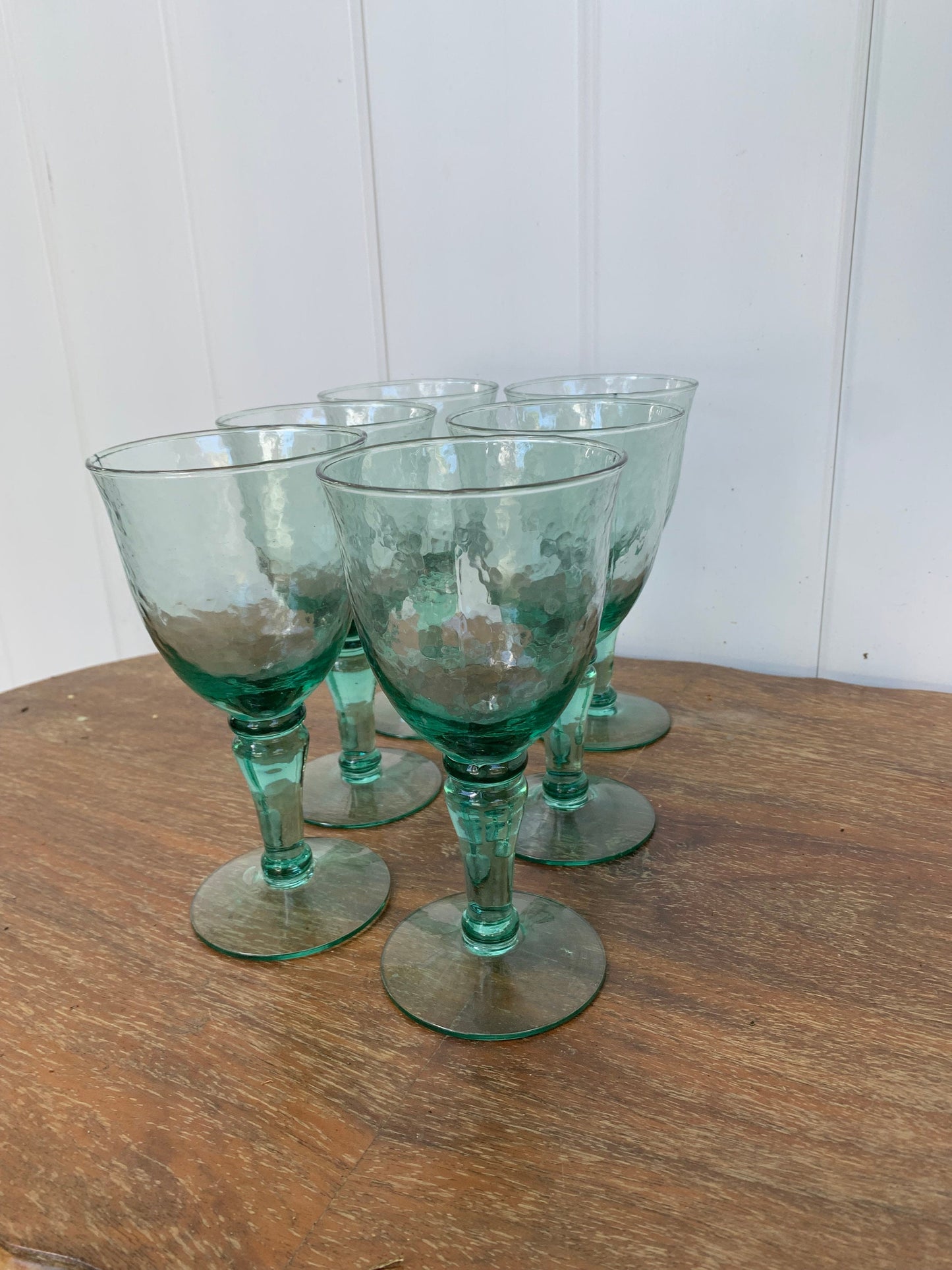 Set of 6 Retro  Hammered Sea Glass Recycled Glasses