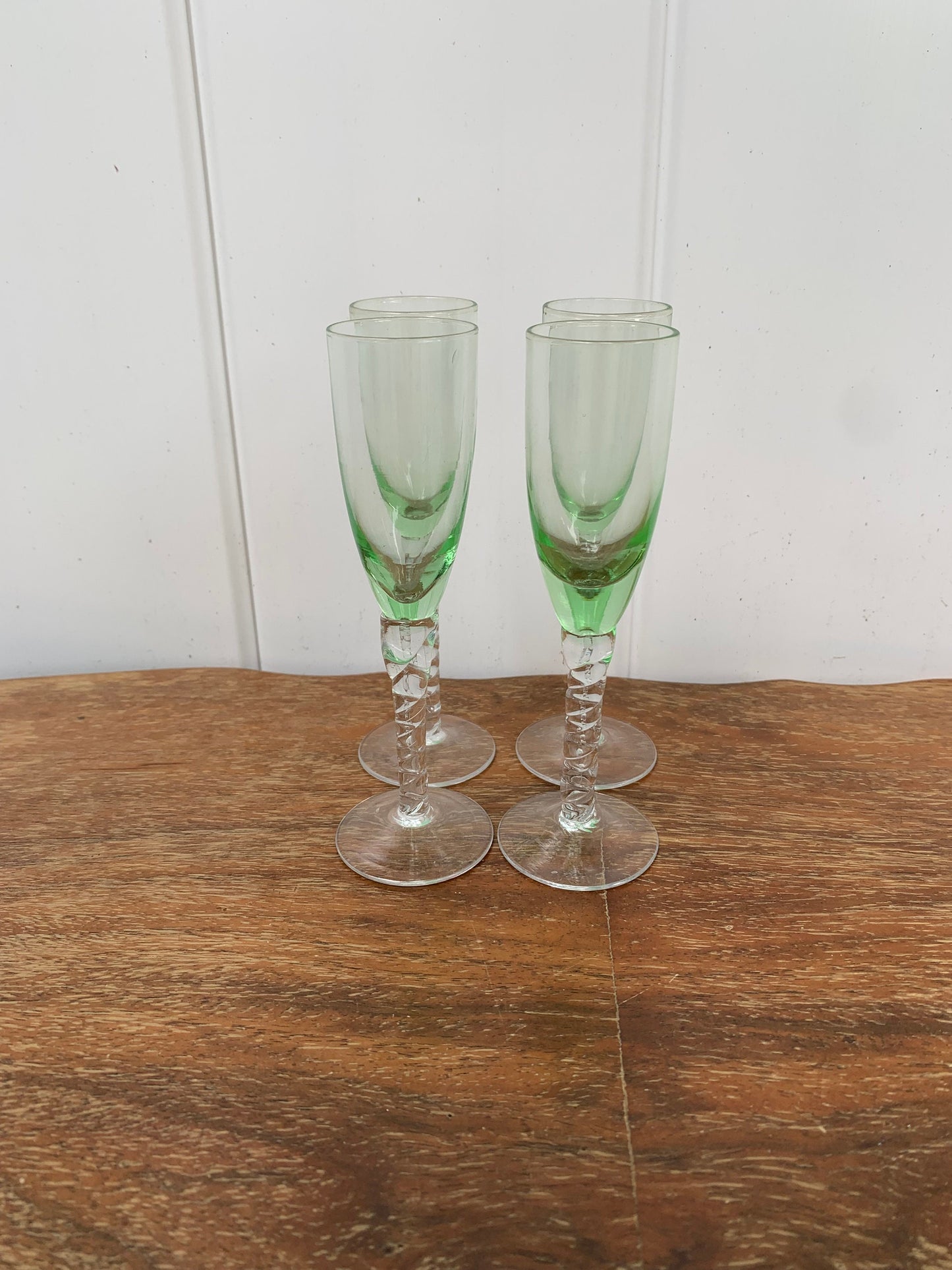 Set of 4 Vintage Short Twisted Stems with Light Green Bowl