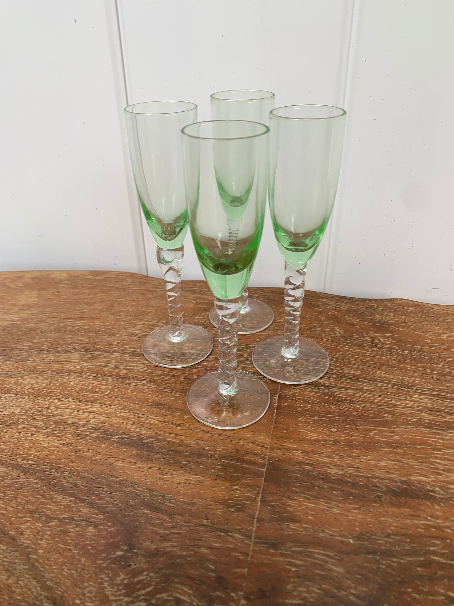 Set of 4 Vintage Short Twisted Stems with Light Green Bowl