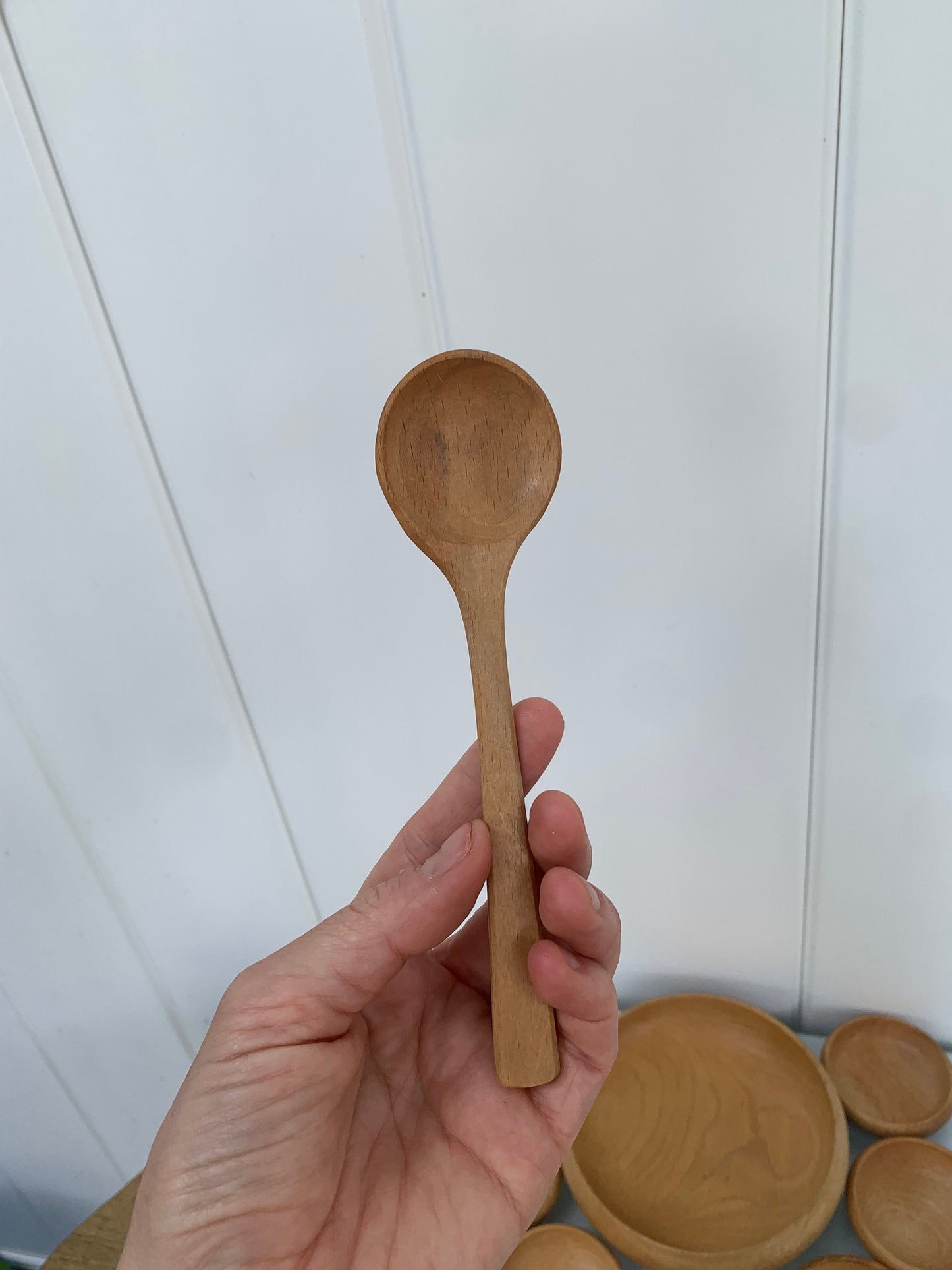 Vintage Maple Wood Condiment Bowl with 6 Mini Bowls and Spoon