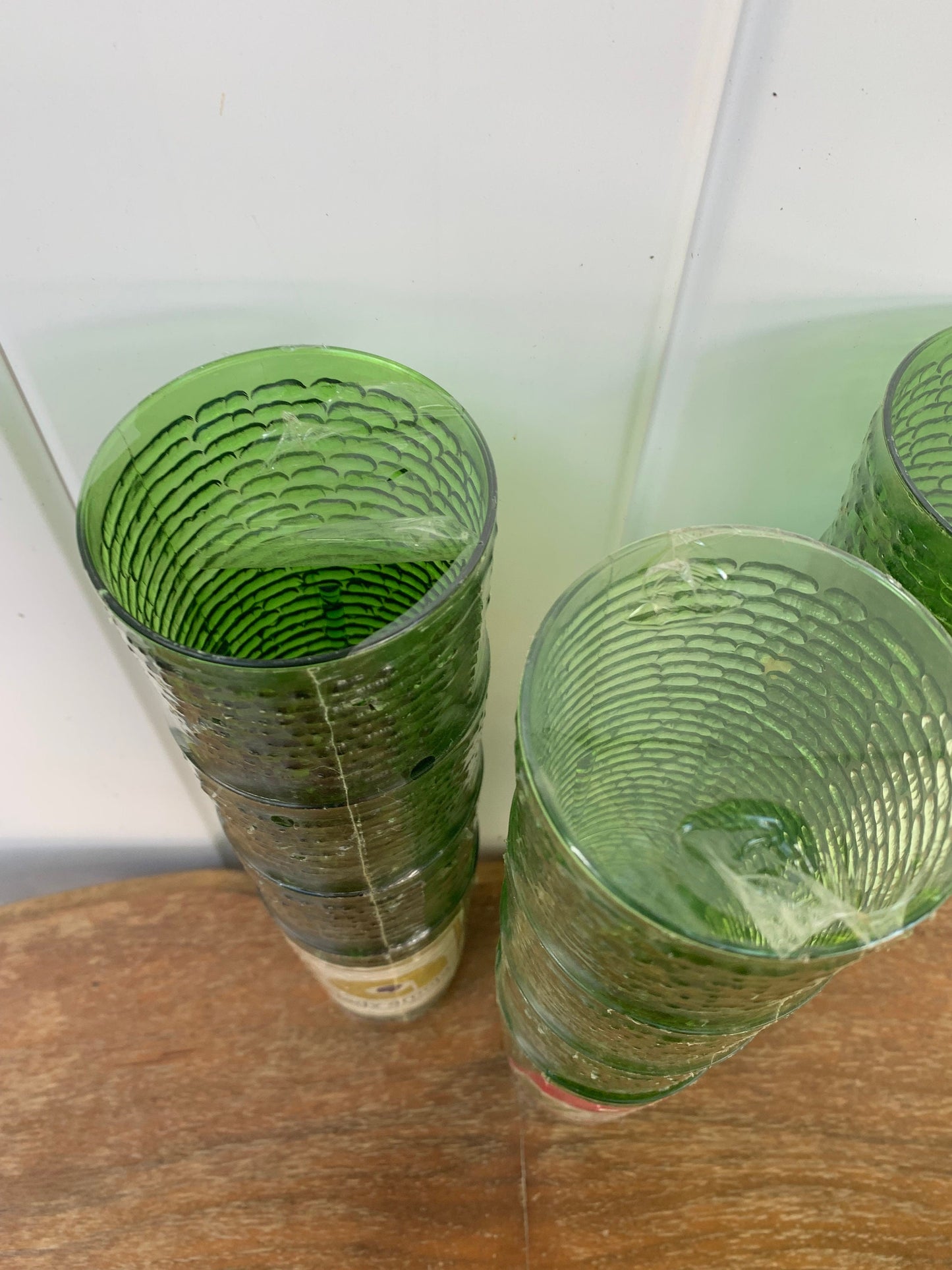 Set of 3 Packages of 4 Vintage Lady Arnold Olive Green Textured Plastic Tumblers Made in Canada in Original Packaging