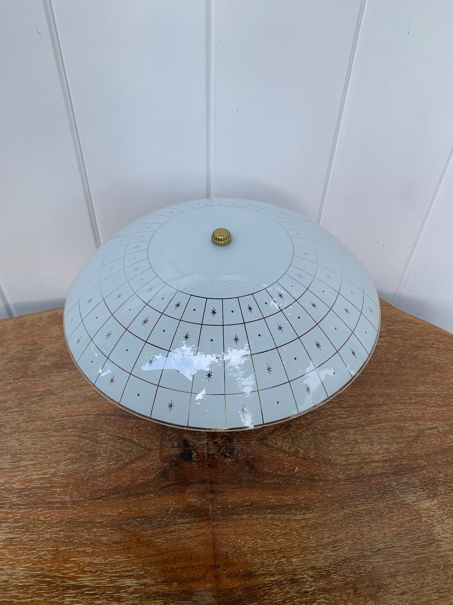 MCM Two Bulb Ceiling Light with White Round Starburst Shade - 3 Available