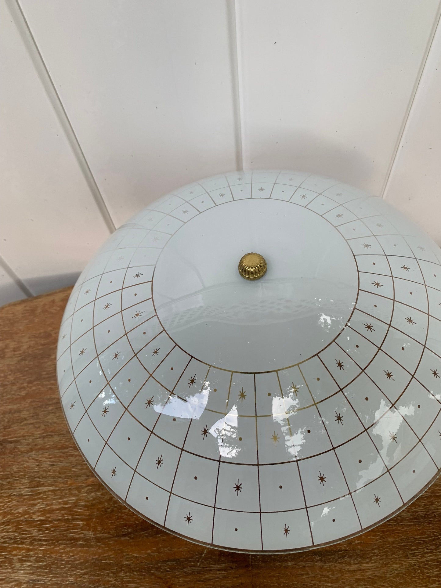 MCM Two Bulb Ceiling Light with White Round Starburst Shade - 3 Available