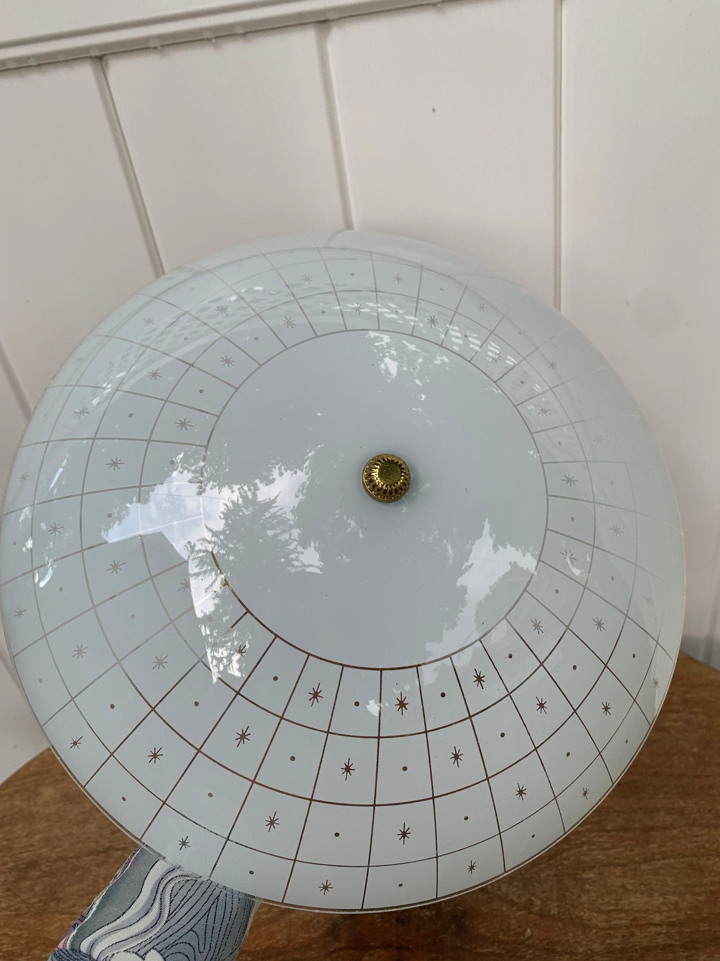 MCM Two Bulb Ceiling Light with White Round Starburst Shade - 3 Available