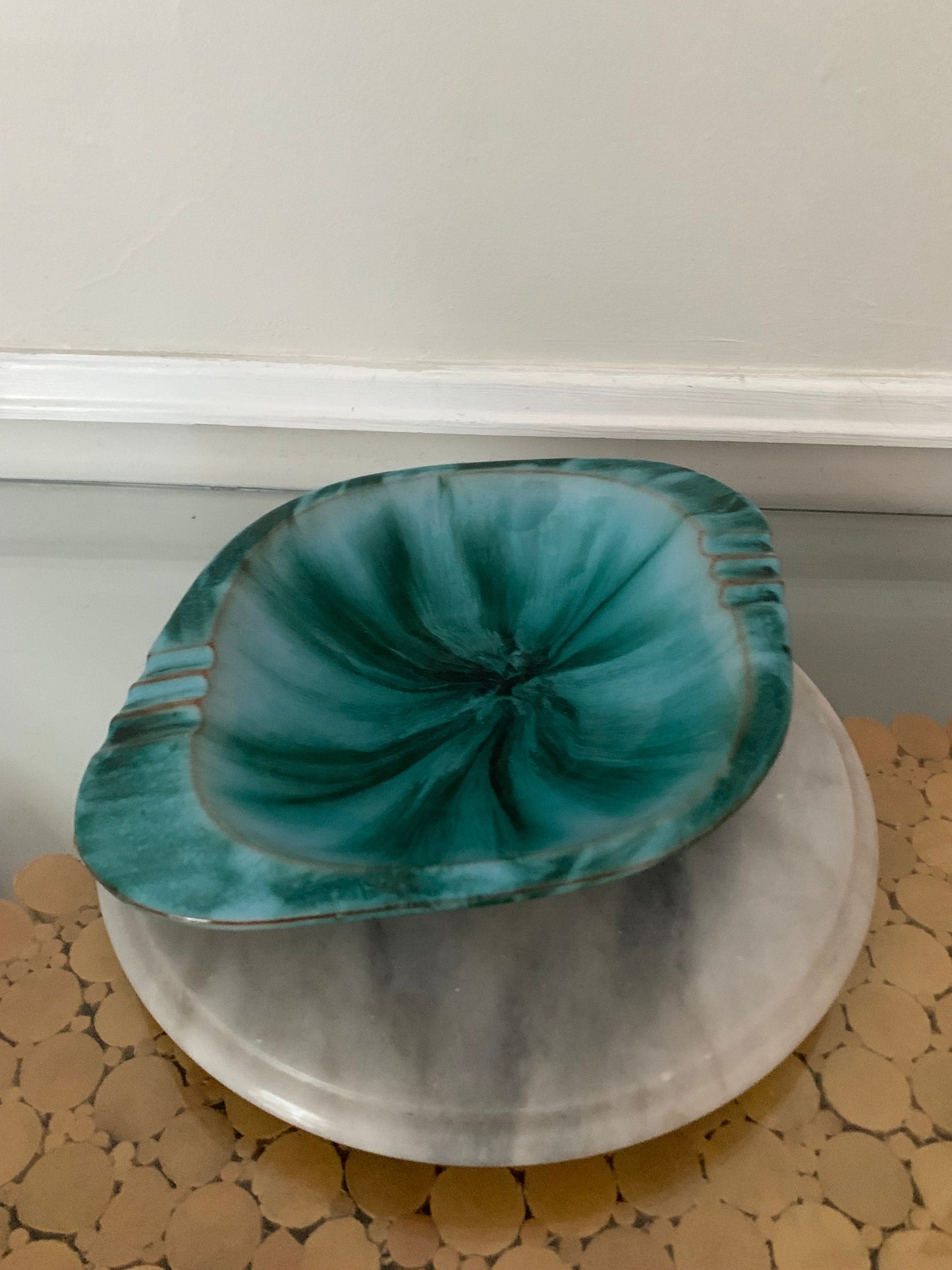 Vintage Blue Mountain Pottery Oval Turquoise Drip Ceramic Ashtray Made in Canada