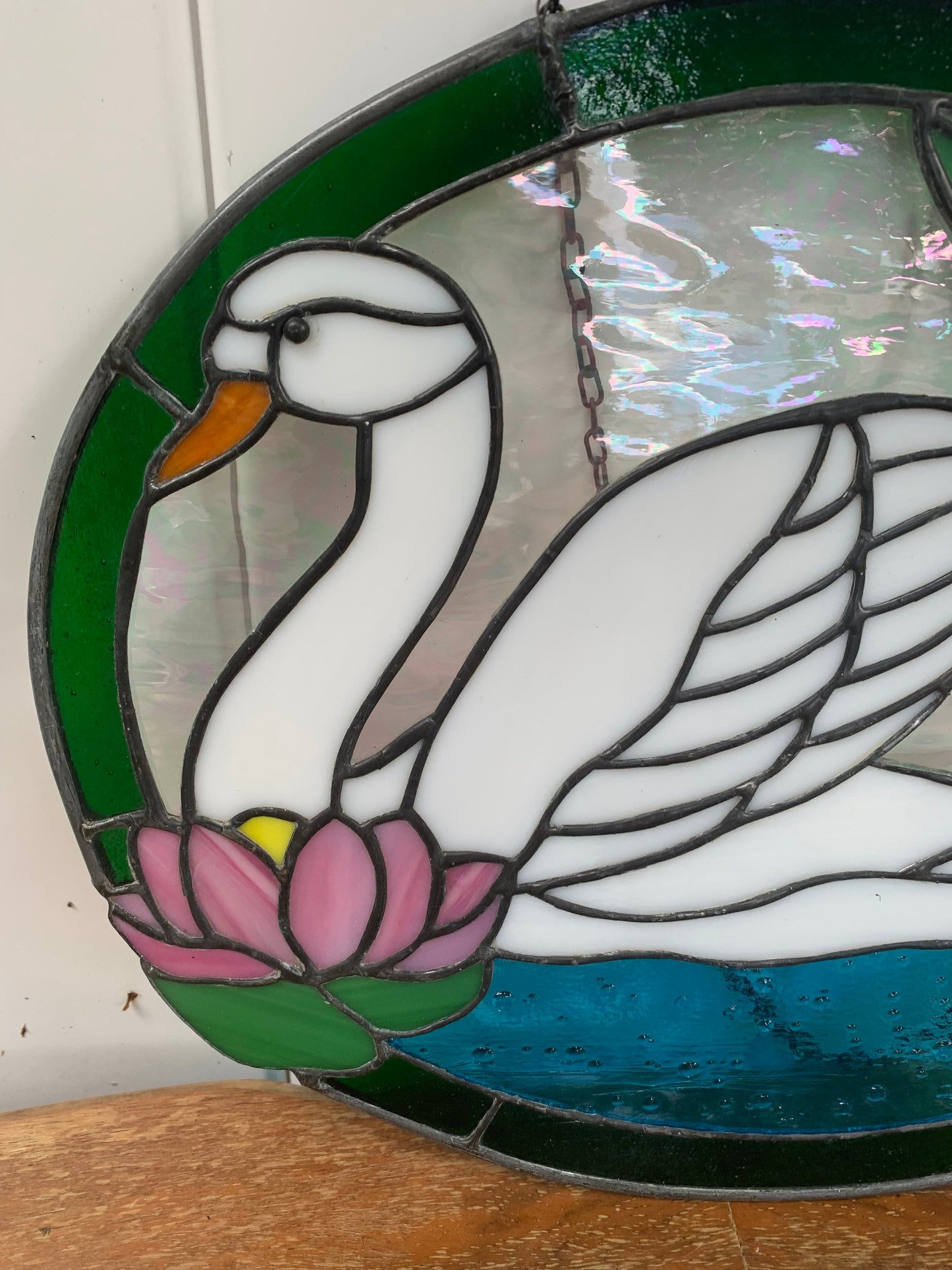 Large Handmade Swan Stained Glass Sun Catcher