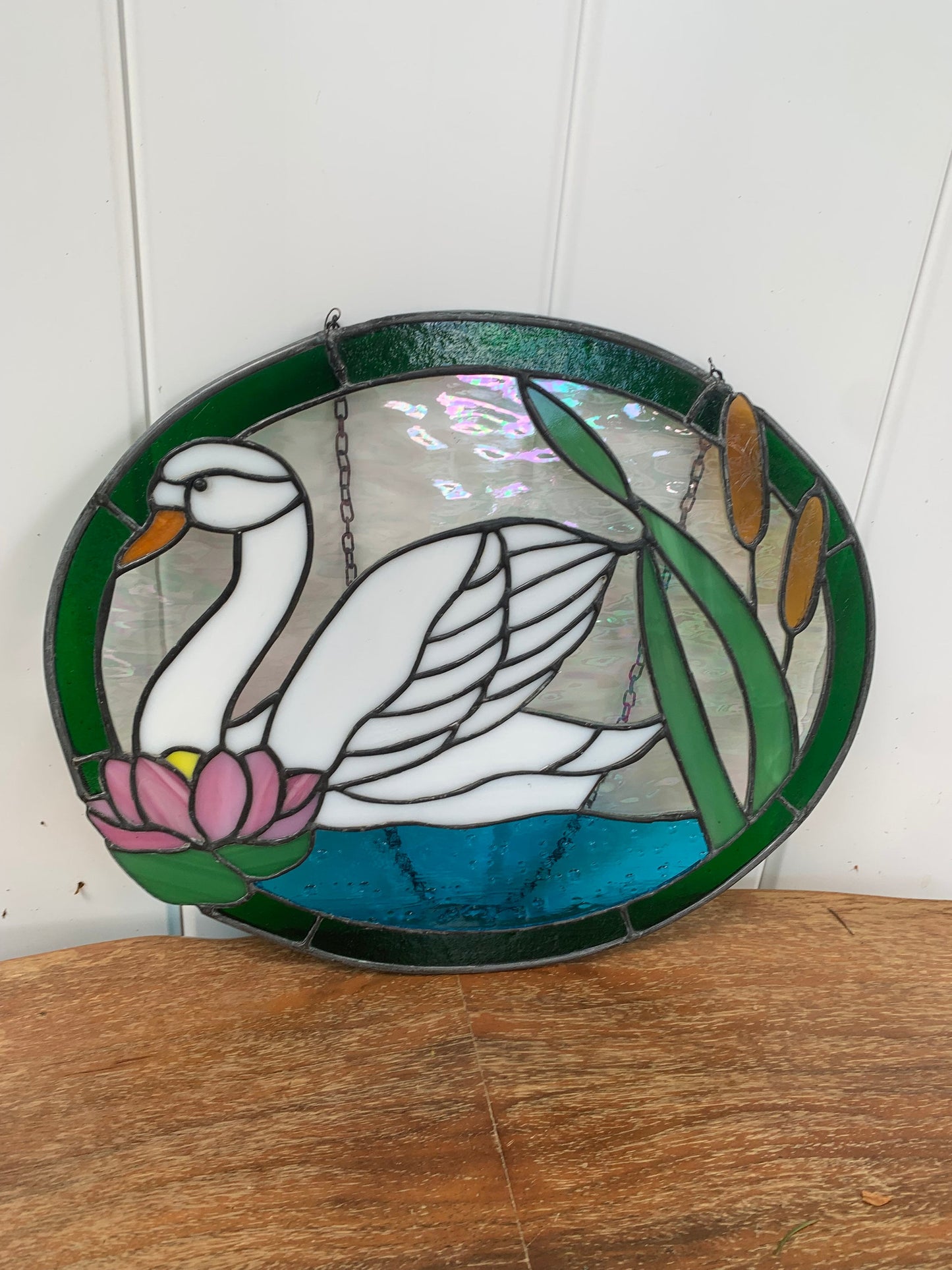 Large Handmade Swan Stained Glass Sun Catcher