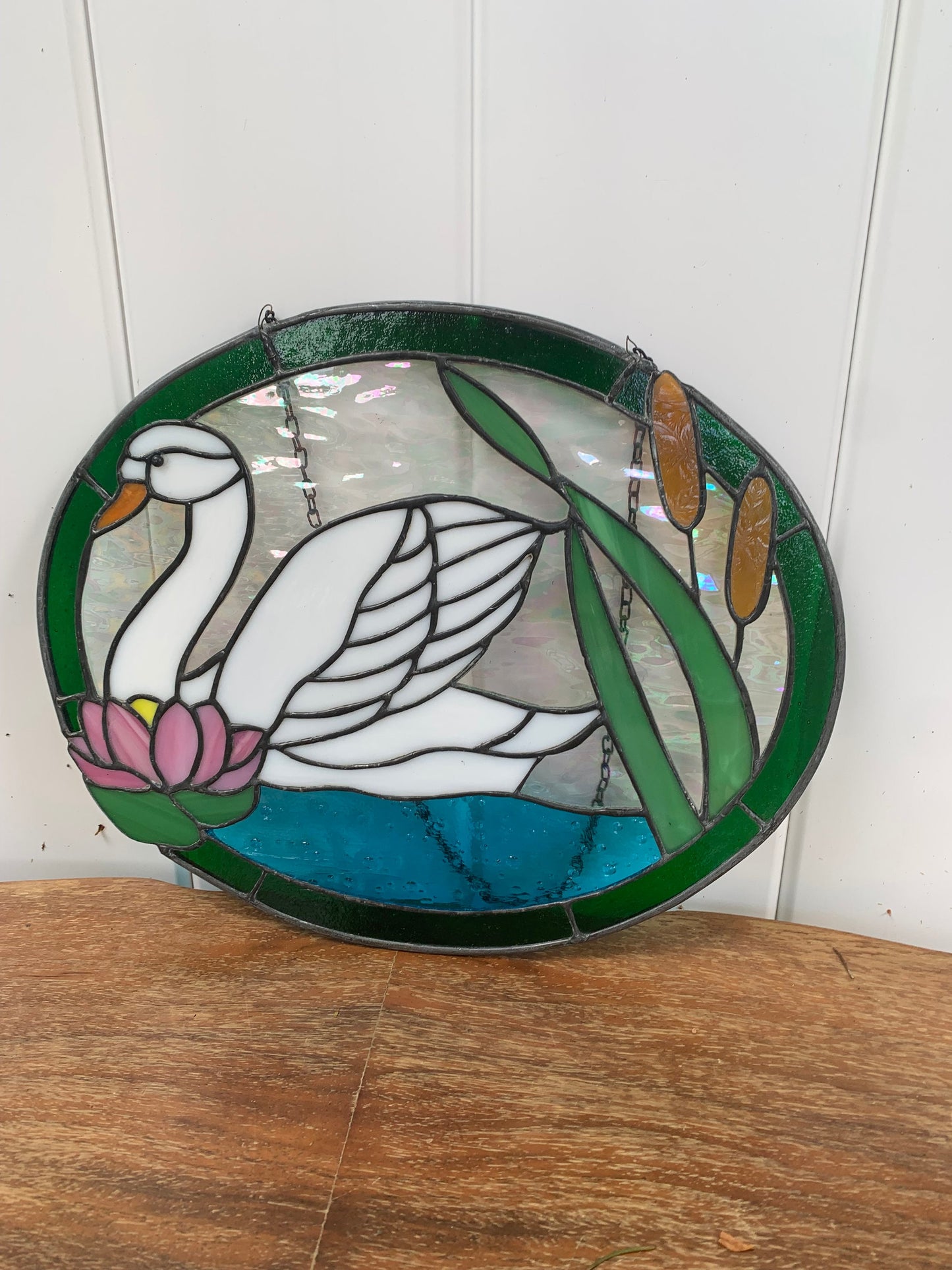 Large Handmade Swan Stained Glass Sun Catcher