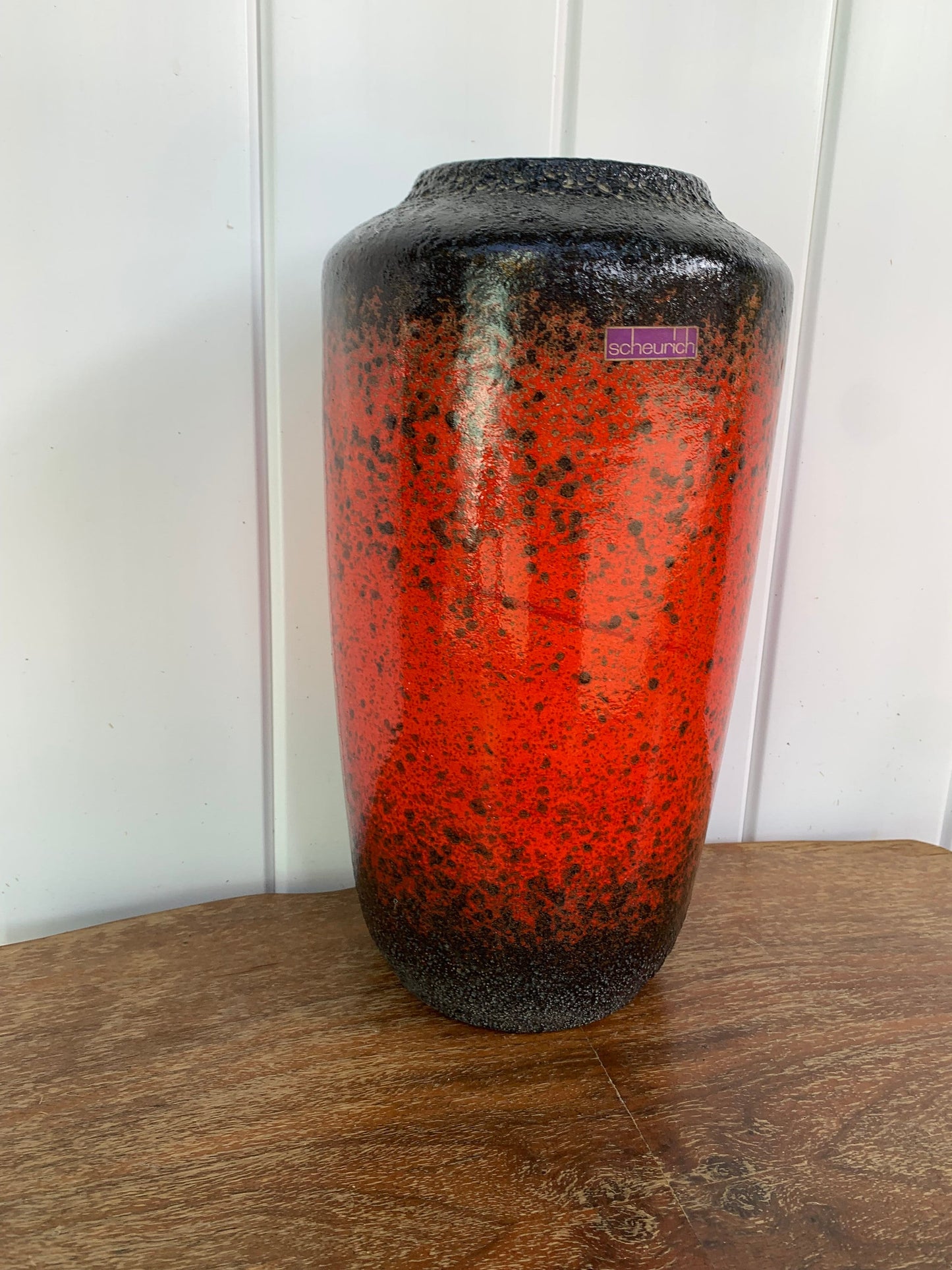 Tall MCM 1970s Scheurich W Germany Red and Black Glazed Pottery Floor Vase 517-38