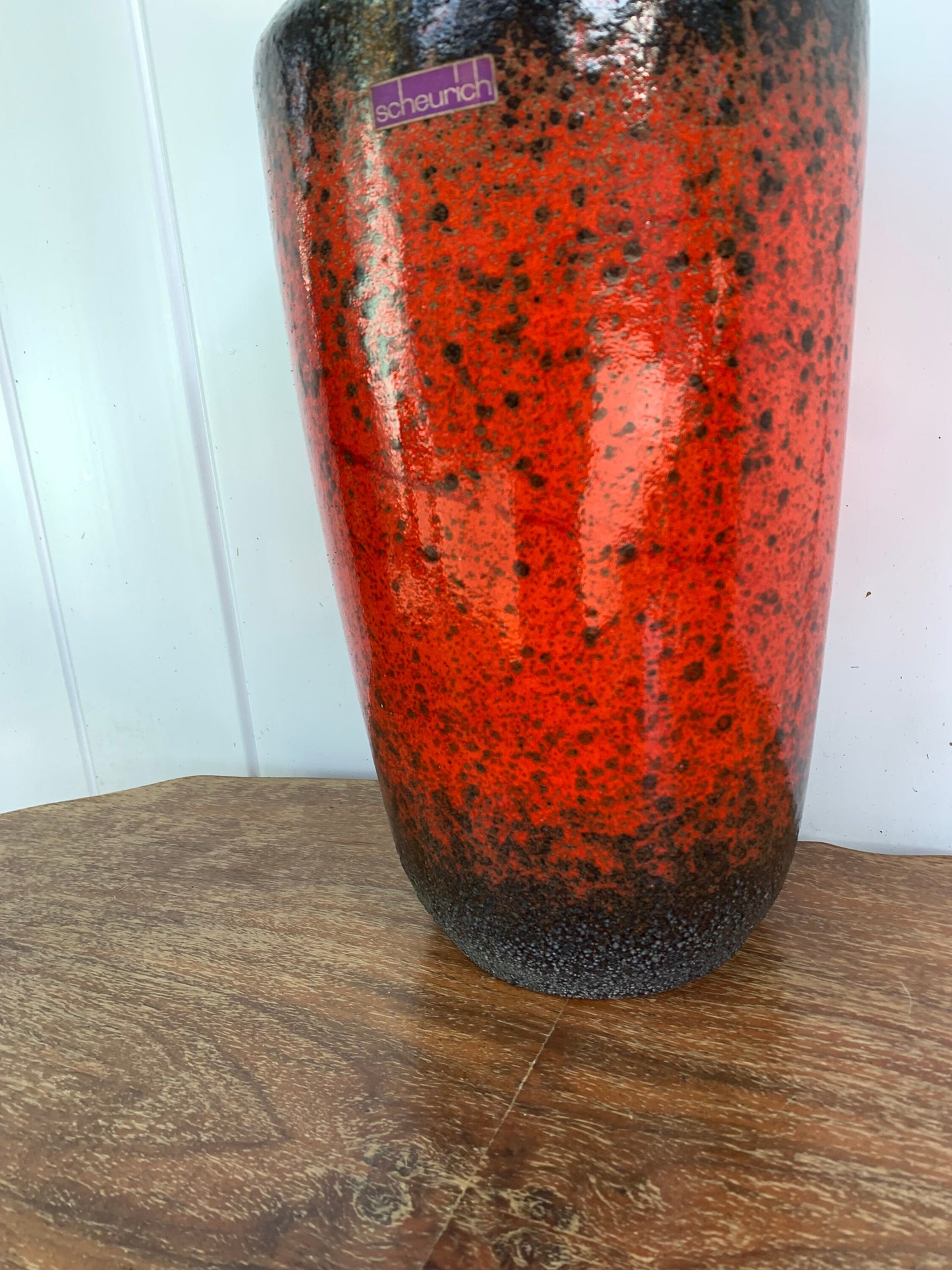 Tall MCM 1970s Scheurich W Germany Red and Black Glazed Pottery Floor Vase 517-38