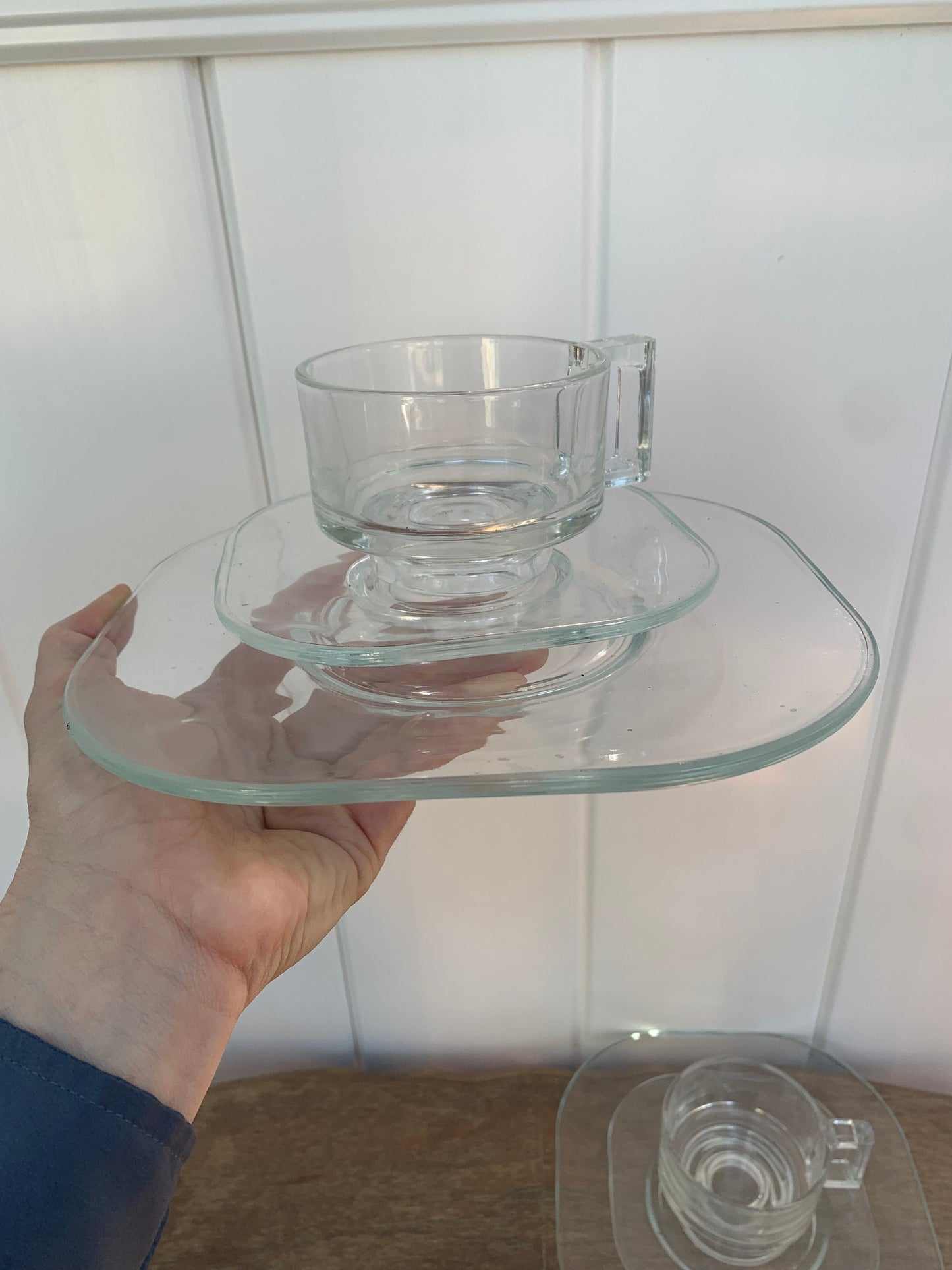 MCM Set of 2 of Joe Colombo Arno Clear Stacking Double Handle Soup Bowl and Plate Made in Italy