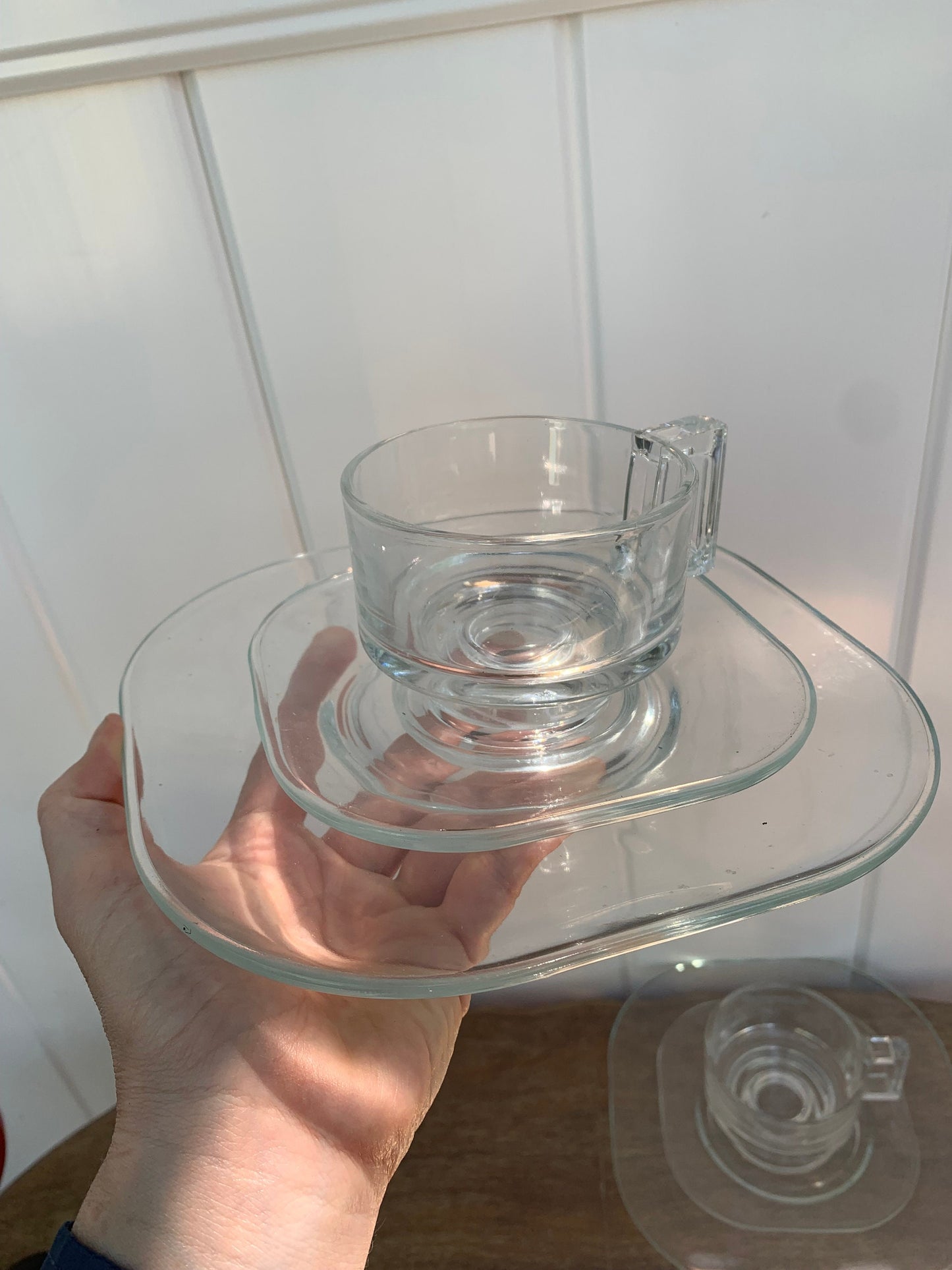 MCM Set of 2 of Joe Colombo Arno Clear Stacking Double Handle Soup Bowl and Plate Made in Italy