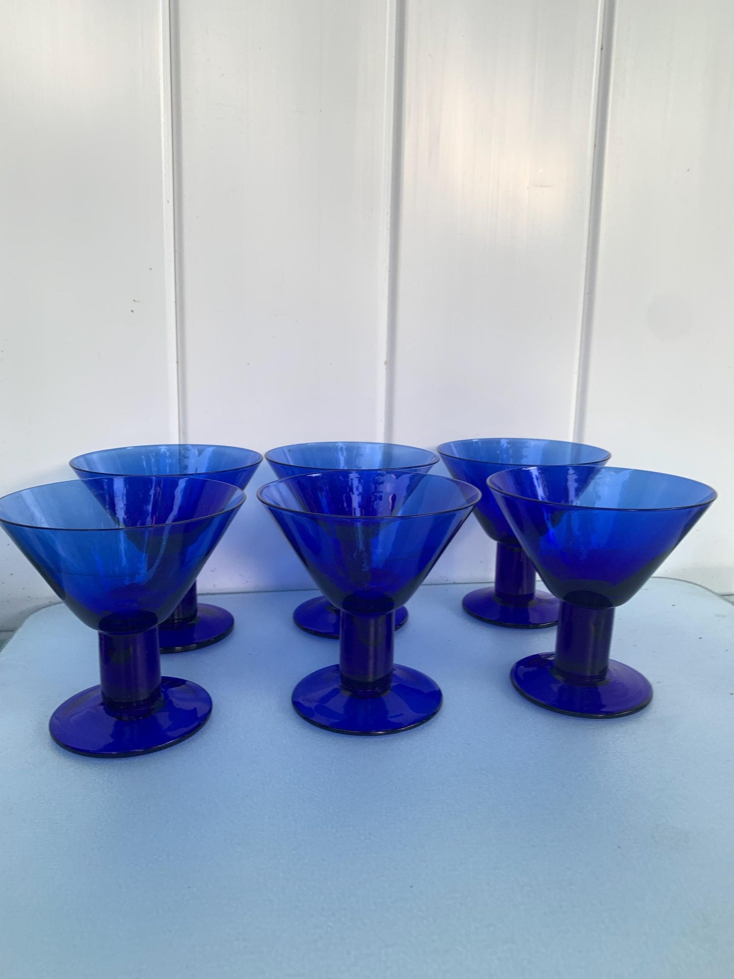 Vintage Set of 6 Short Cobalt Blue Martini Glasses