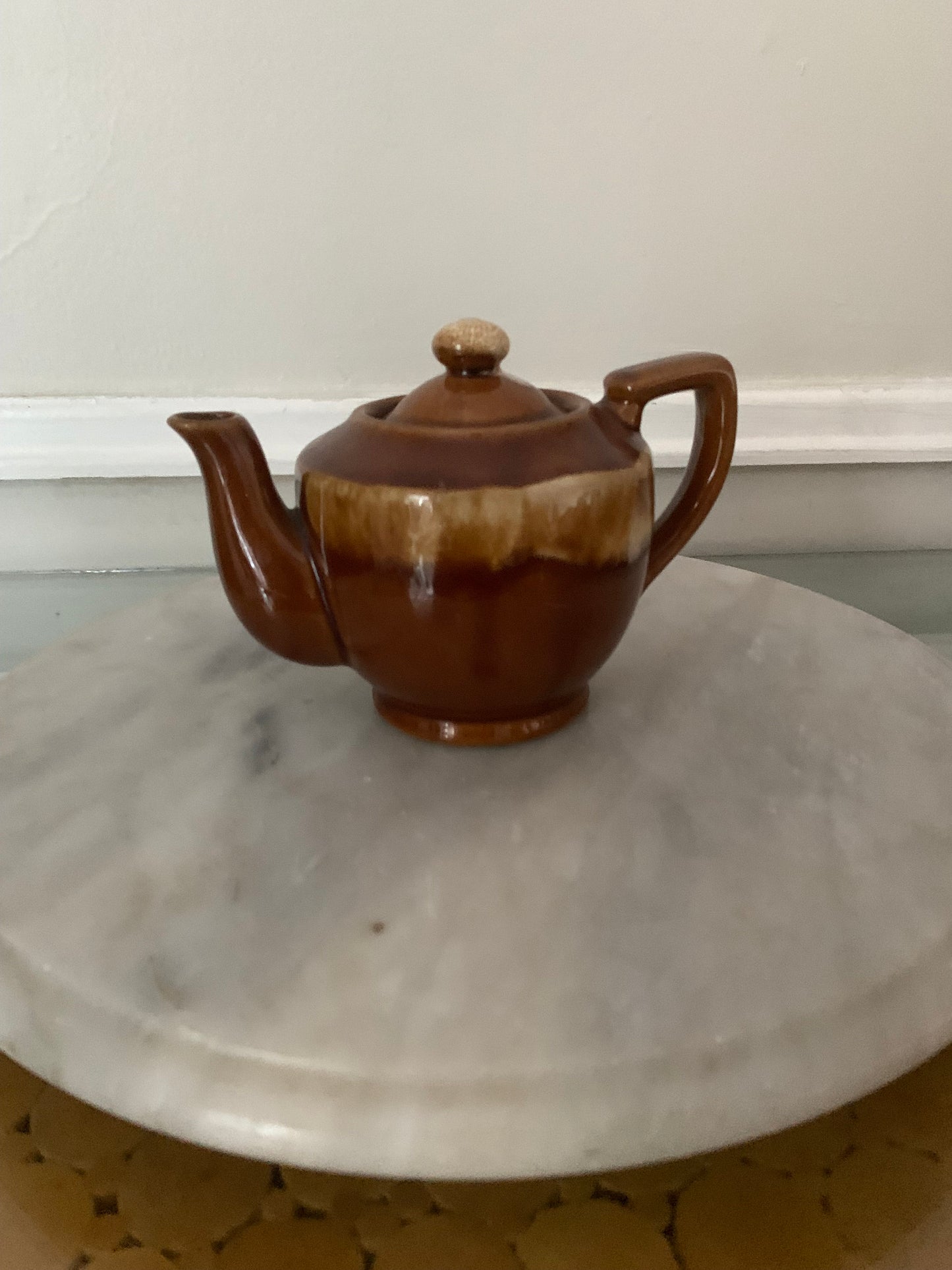 Vintage Personal Brown Drip Pottery Teapot Made in Japan