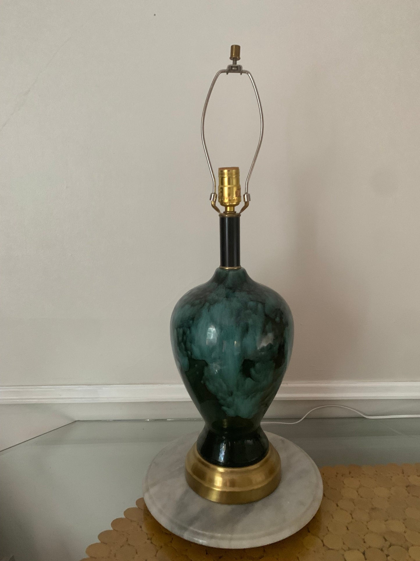 MCM Green Glazed Pottery Table Lamp No Shade