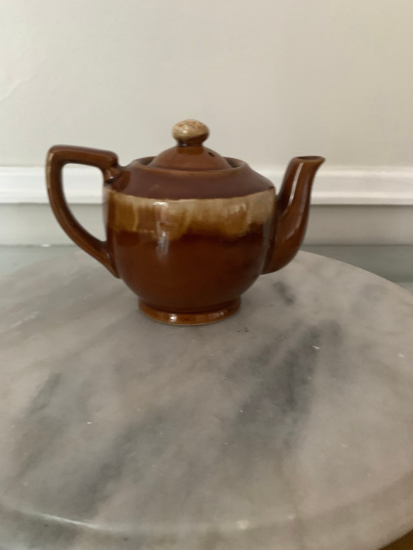 Vintage Personal Brown Drip Pottery Teapot Made in Japan