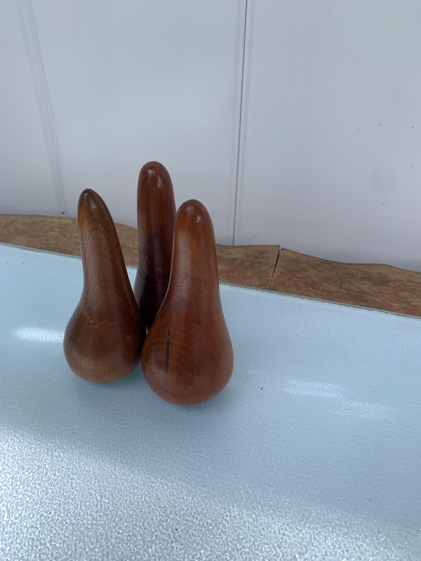 Set of 3 MCM Small Carved Wood Pears Made in Canada