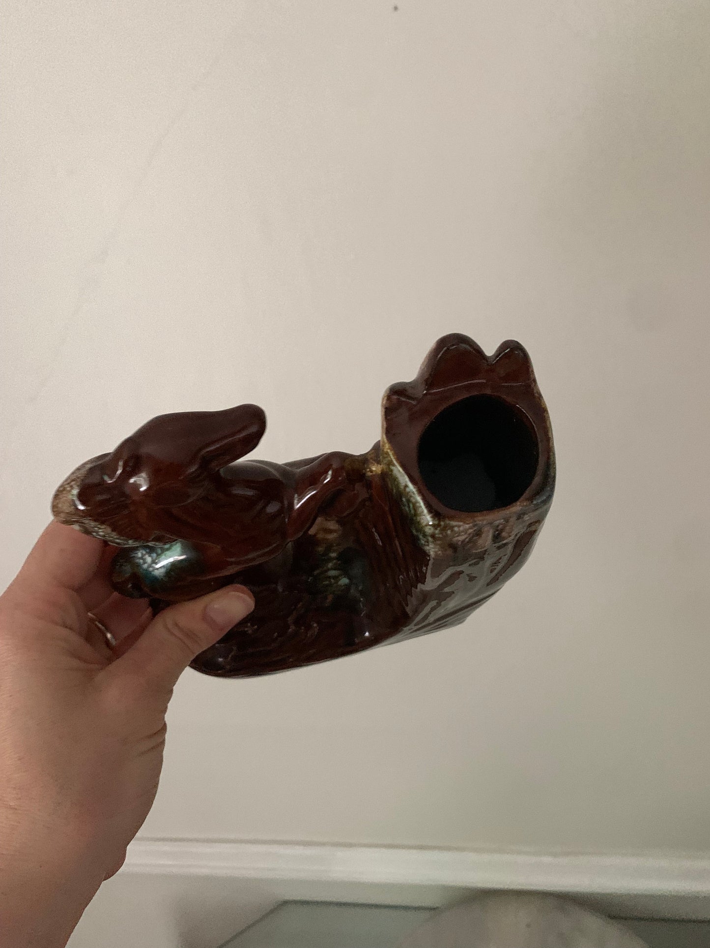 MCM Brown Drip Glaze Ceramic Horse Vase