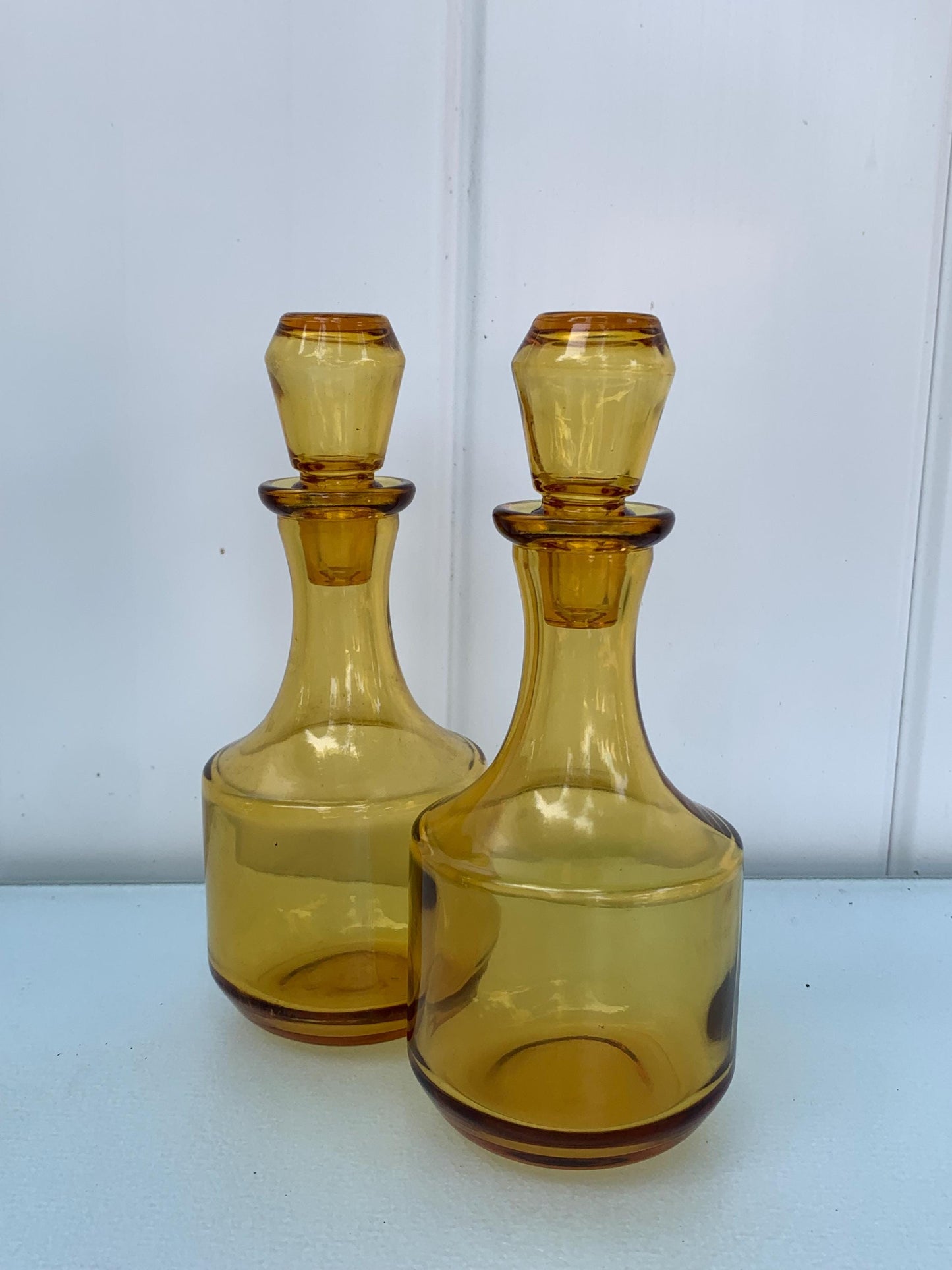 MCM Pair of Yellow Glass Cruet Bottle with Lids